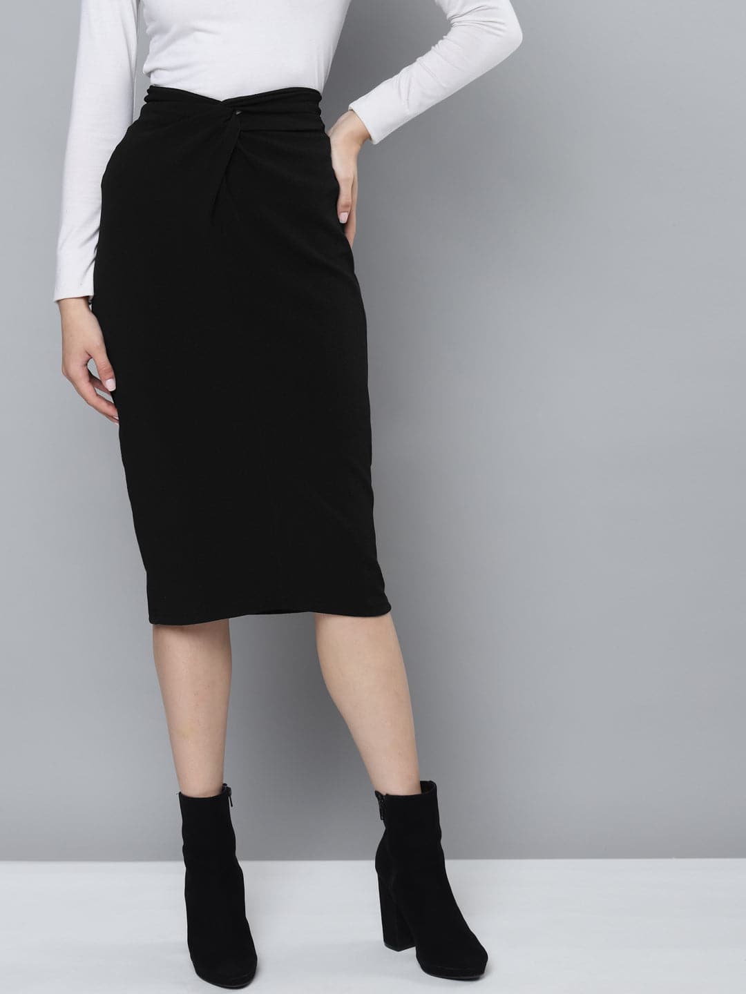 Black Twisted Midi Skirt