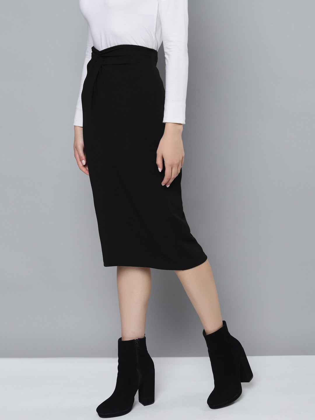 Black Twisted Midi Skirt