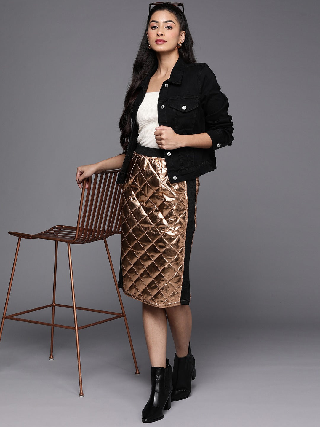 Copper Mettalic Pencil Skirt