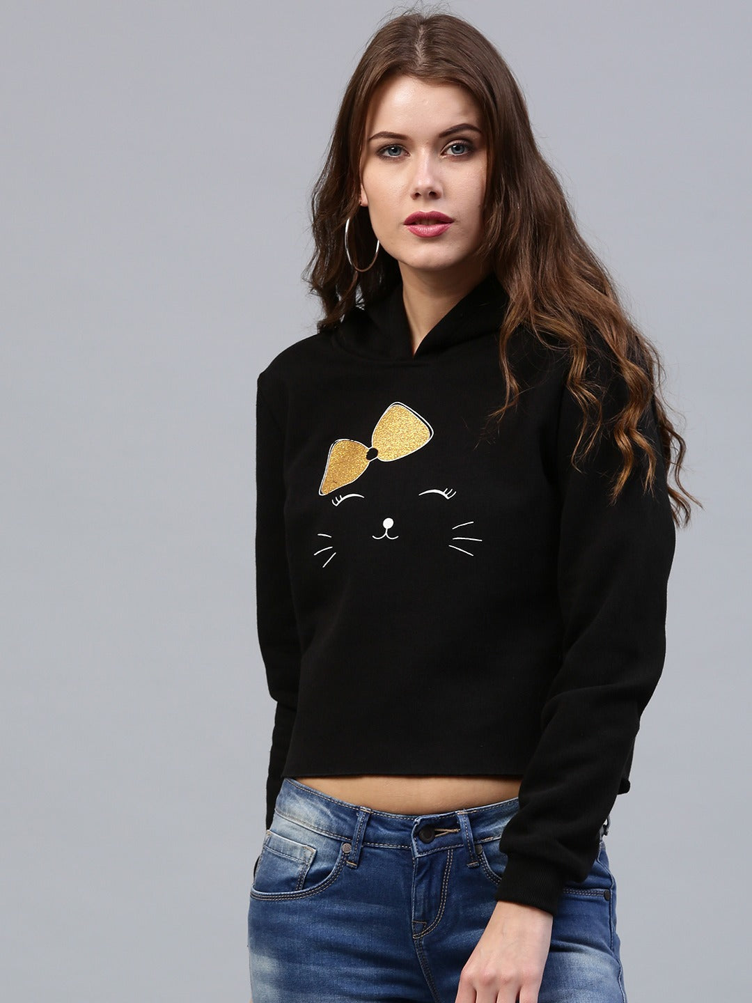 Women Black Bow Kitty Sweatshirt