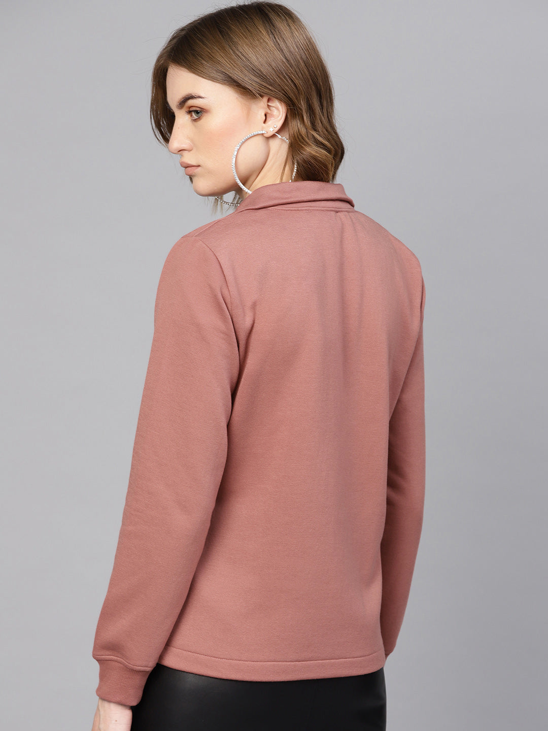 Women Dusty Pink Zipper Sweatshirt