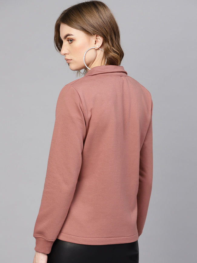 Women Dusty Pink Zipper Sweatshirt