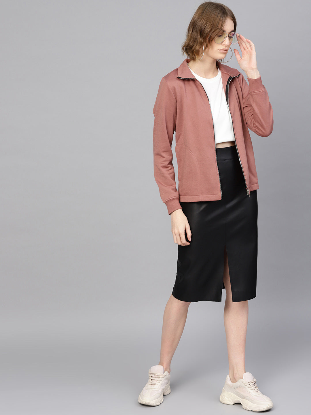 Women Dusty Pink Zipper Sweatshirt