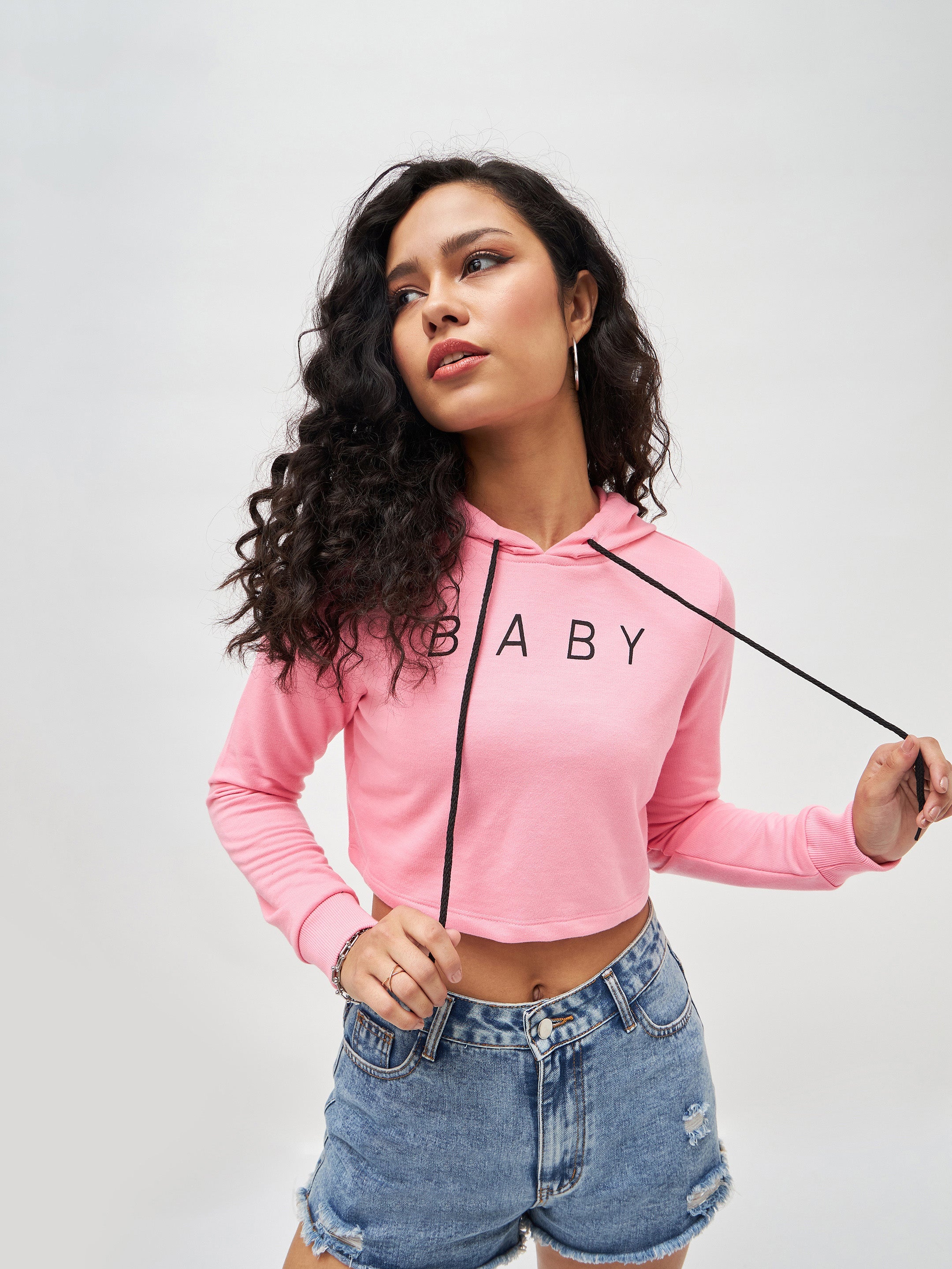 Pink Baby-Print Crop Boxy Hoodie