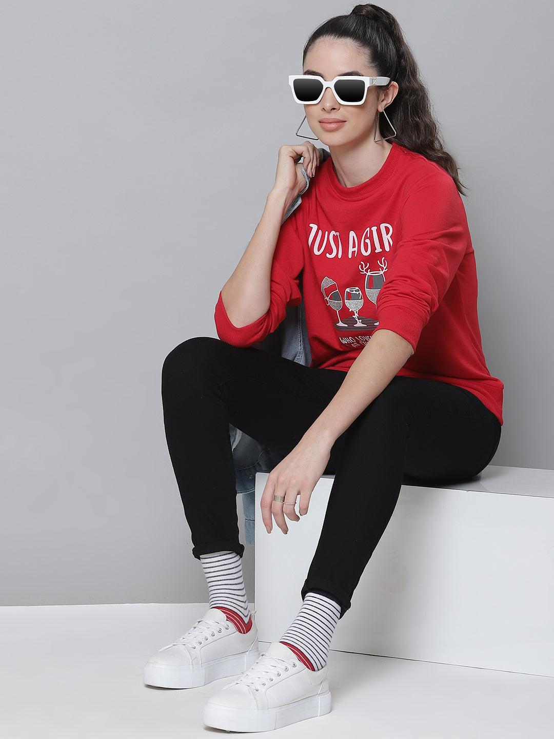 Women Red Terry Sweatshirt