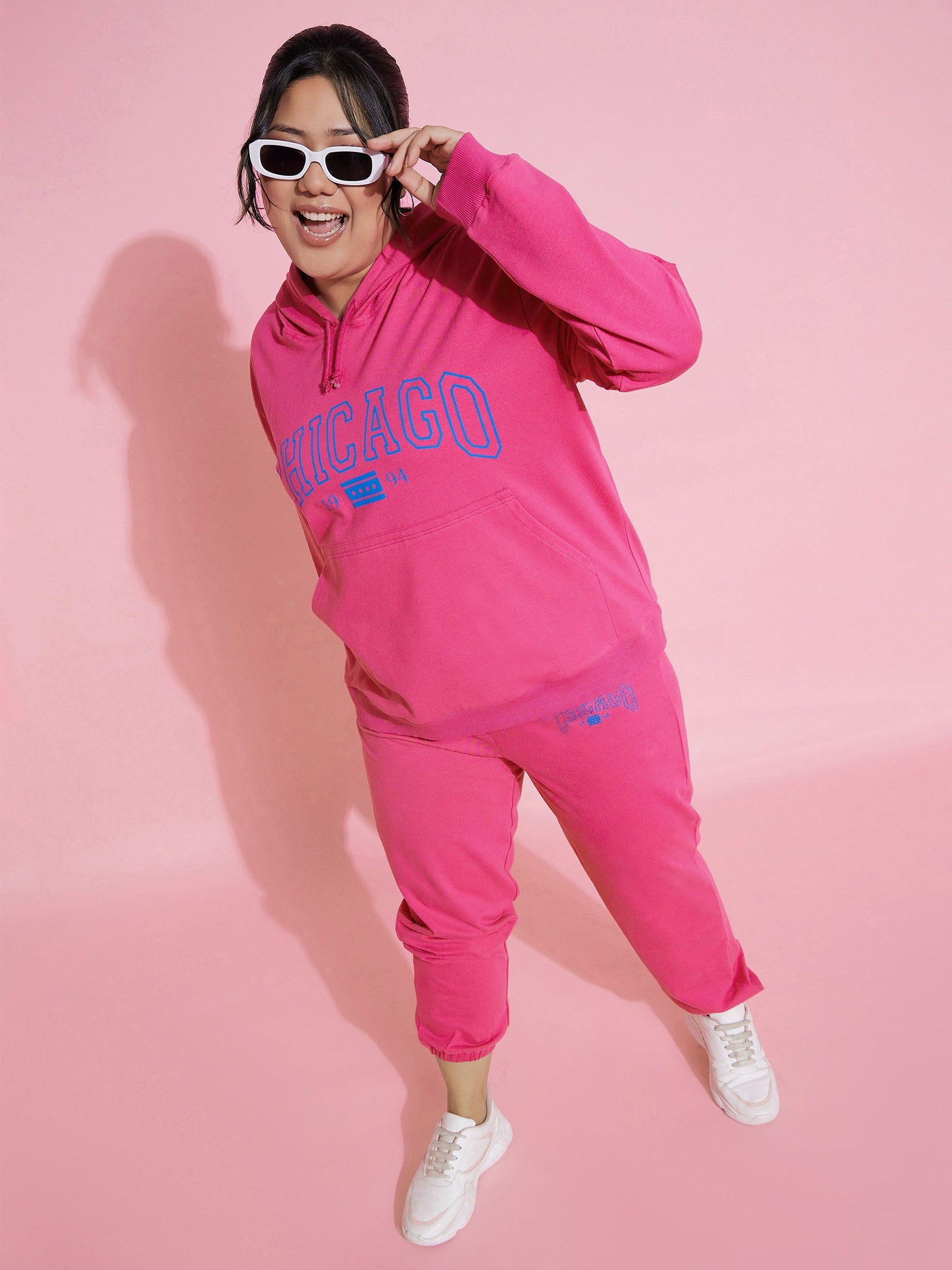 Women Pink Chicago Terry Hoodie With Joggers