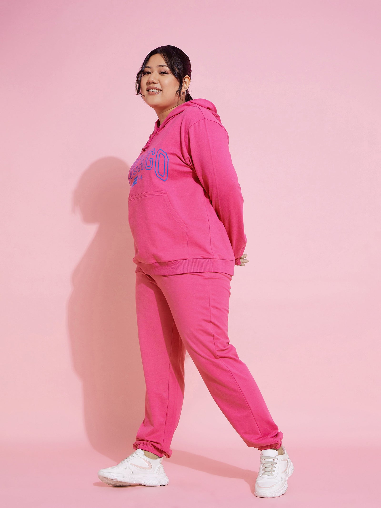 Women Pink Chicago Terry Hoodie With Joggers