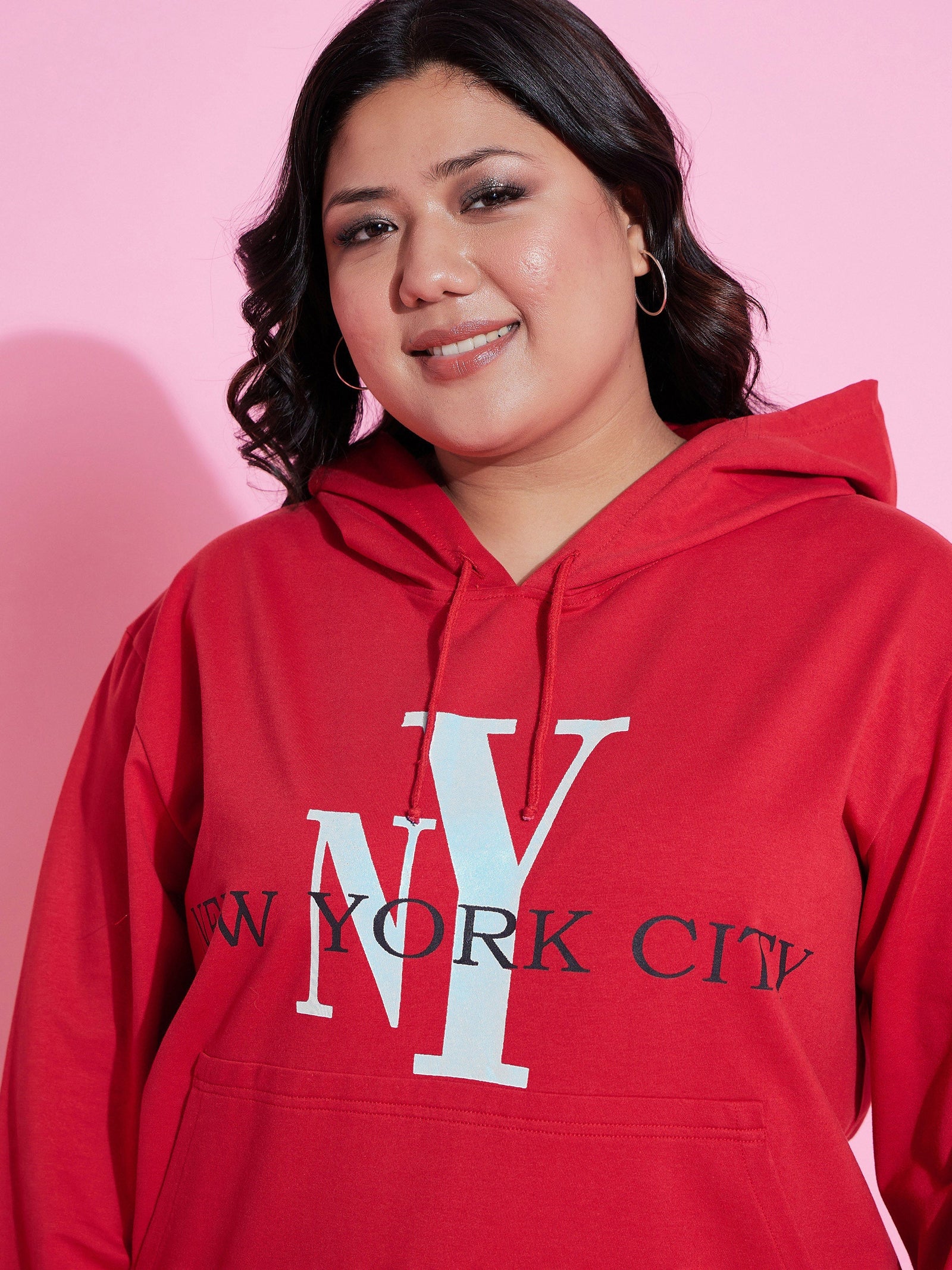 Women Red New Yoke Fleece Hoodie