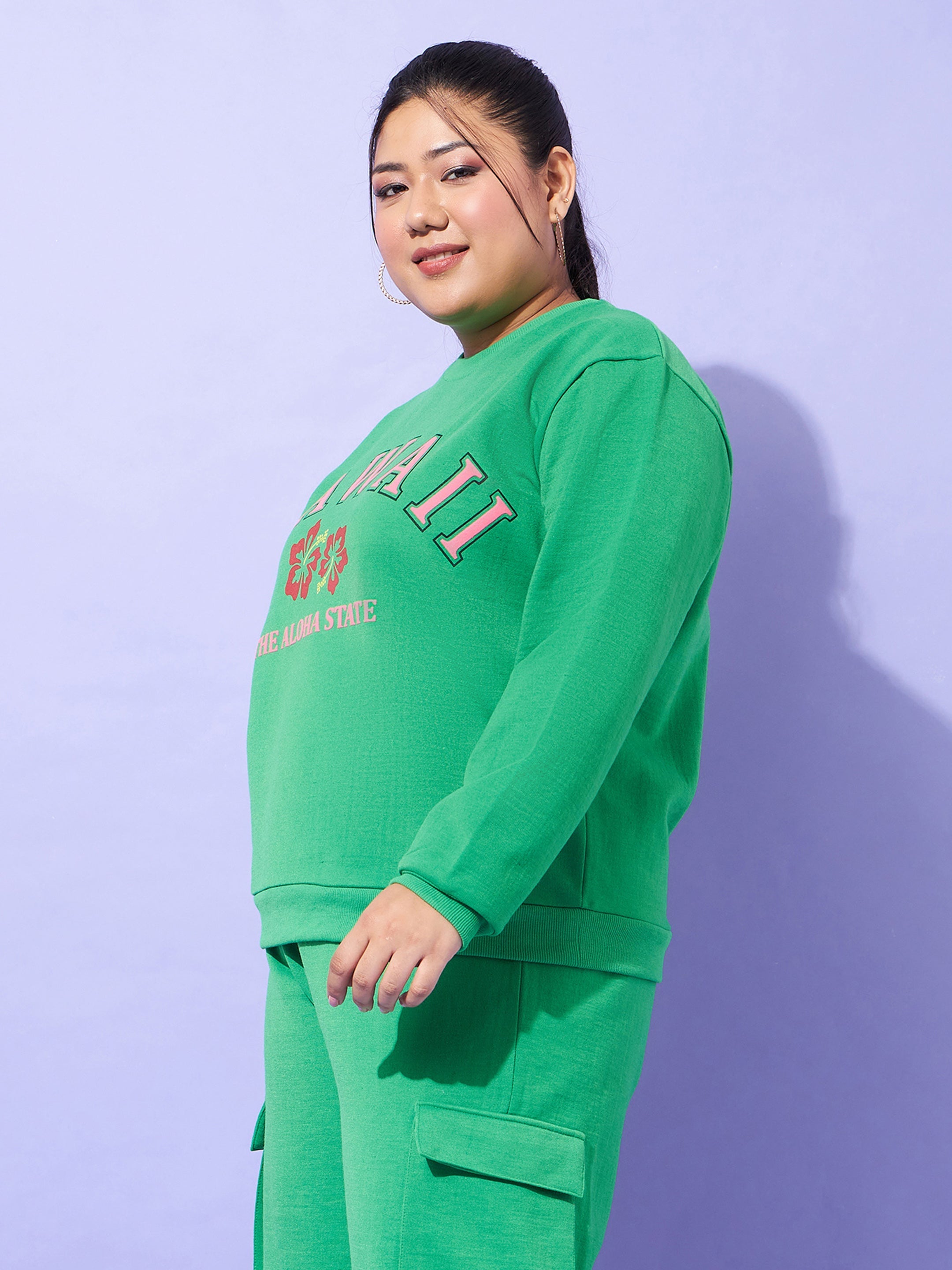 Women Green Fleece Hawaii Sweatshirt