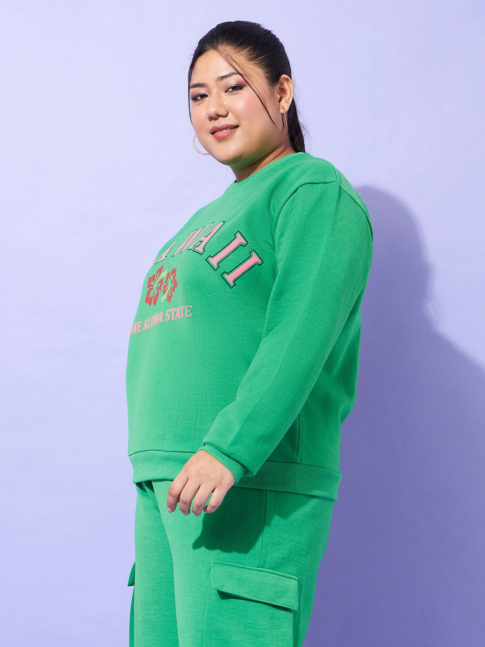 Women Green Fleece Hawaii Sweatshirt