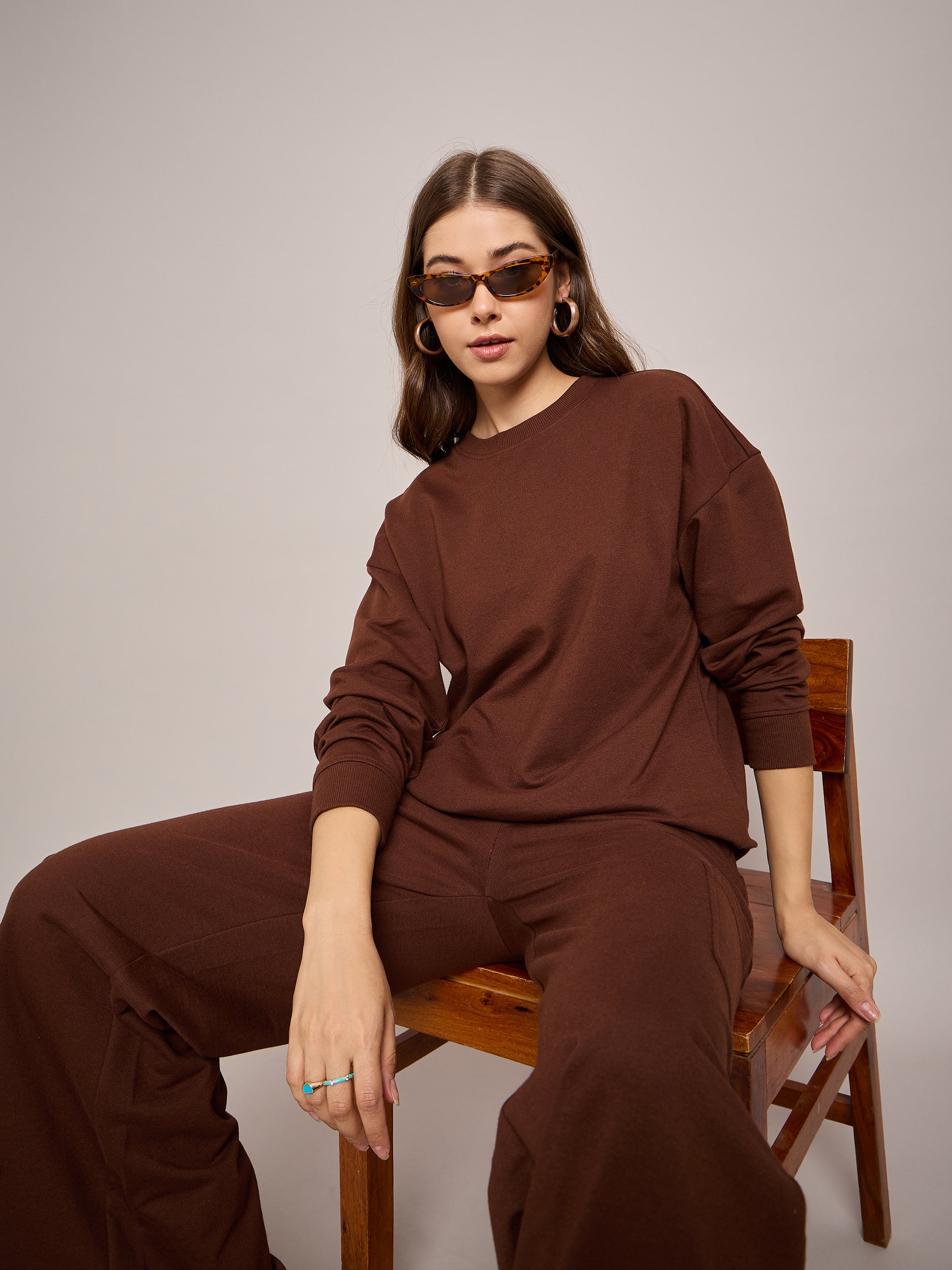 Women Brown Terry Oversized Sweatshirt