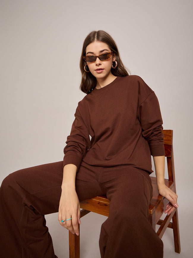 Women Brown Terry Oversized Sweatshirt
