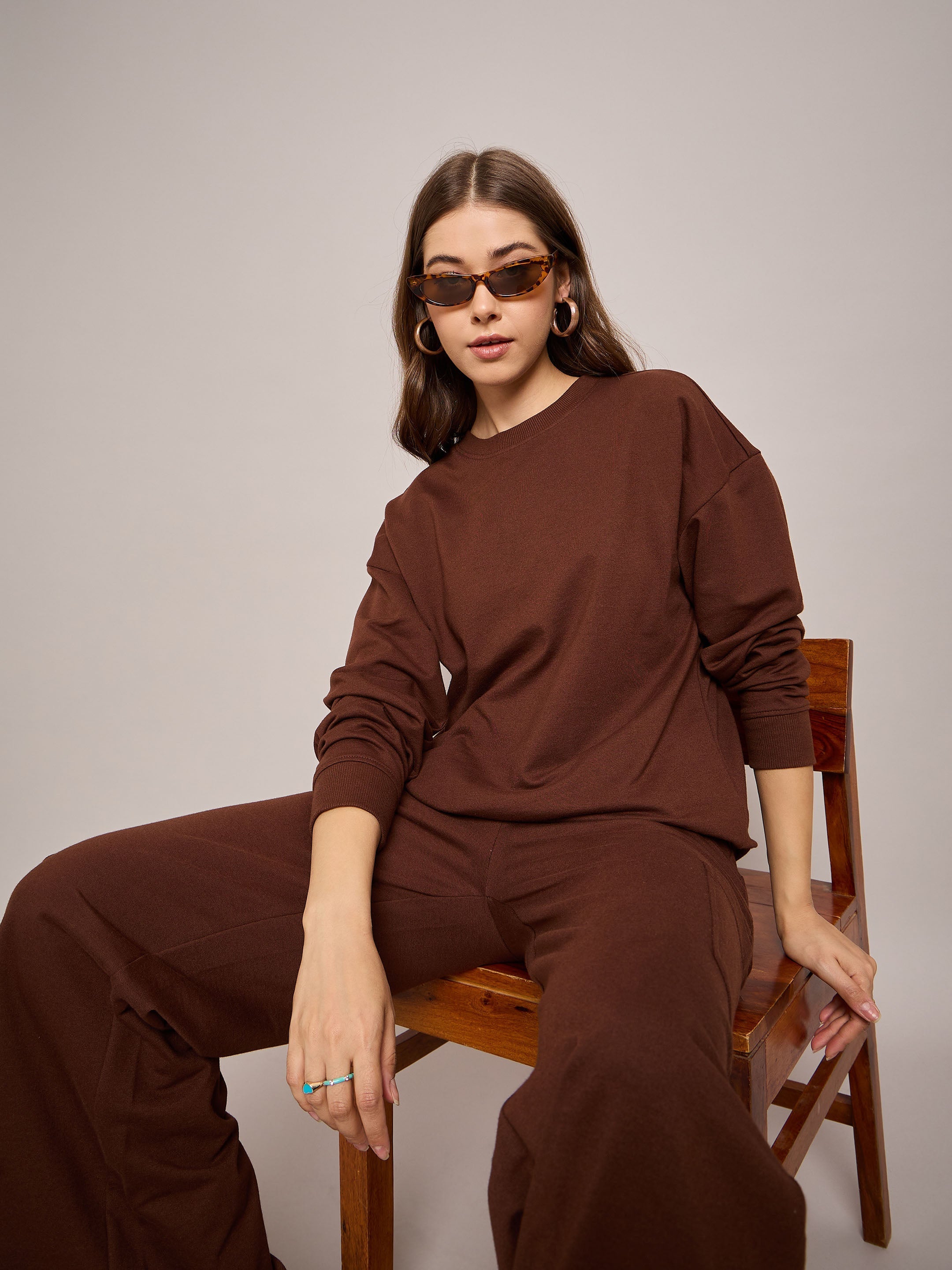 Women Brown Terry Oversized Sweatshirt