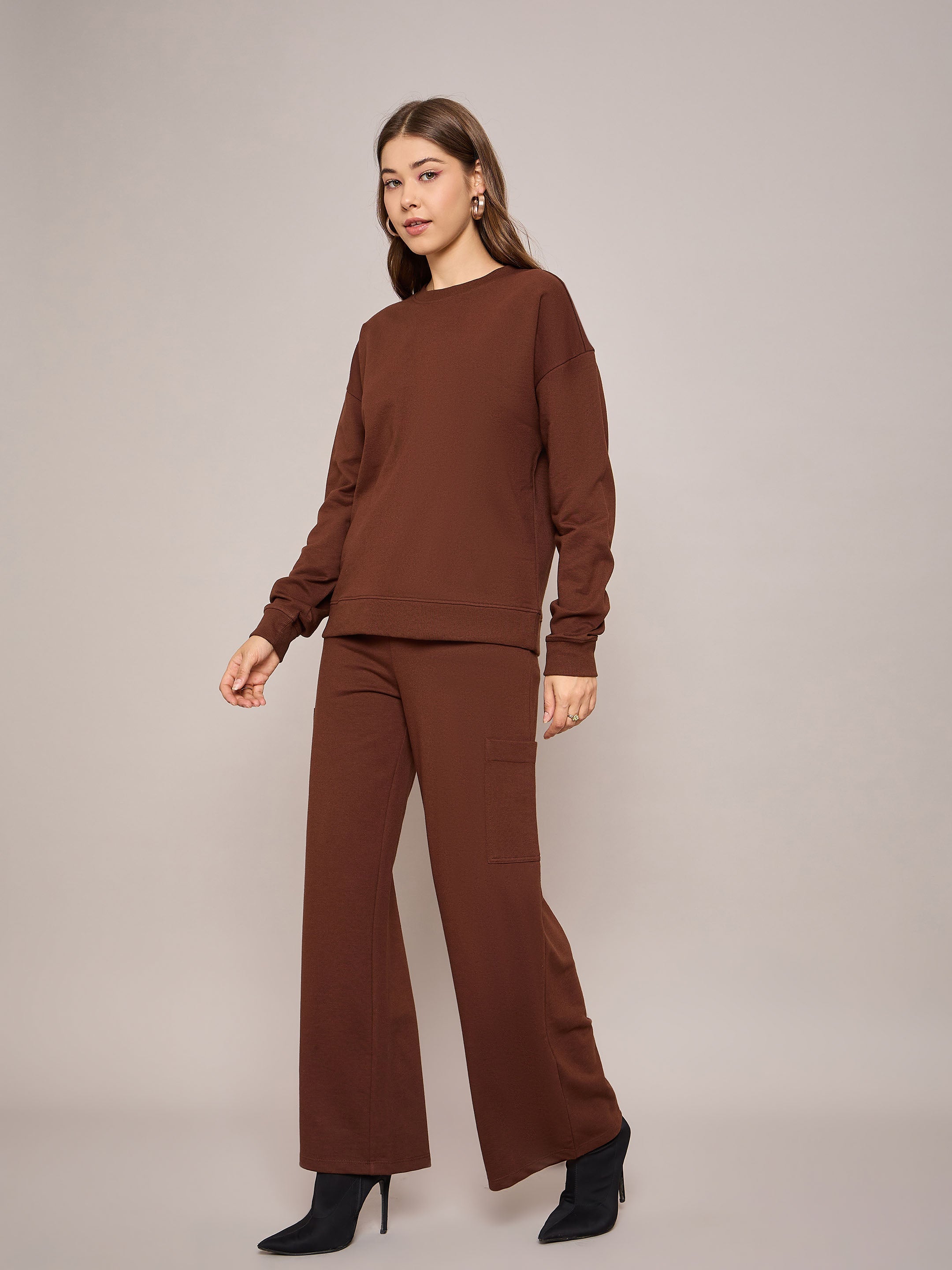 Women Brown Terry Oversized Sweatshirt