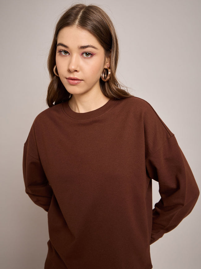 Women Brown Terry Oversized Sweatshirt