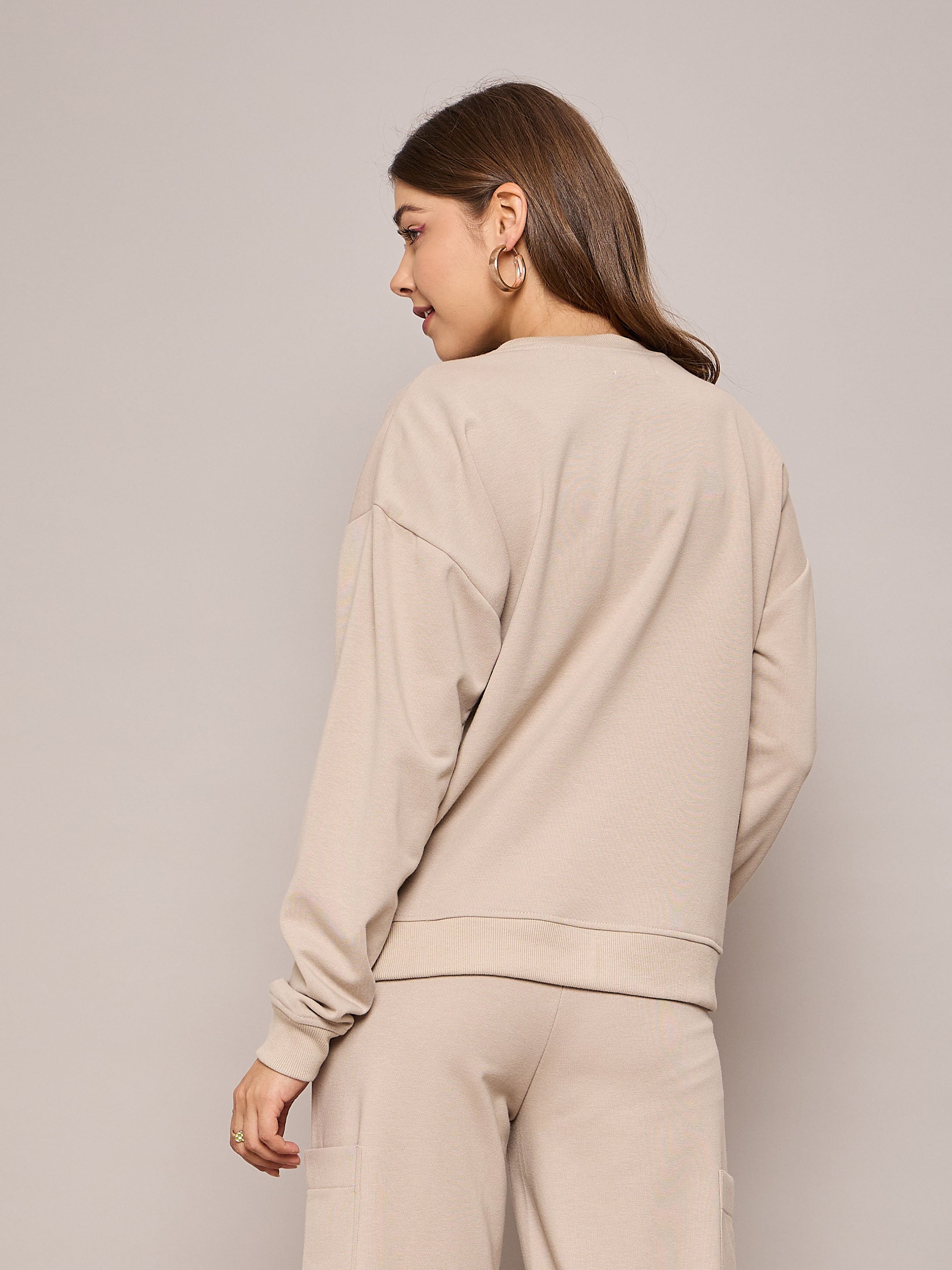 Women Taupe Terry Oversized Sweatshirt