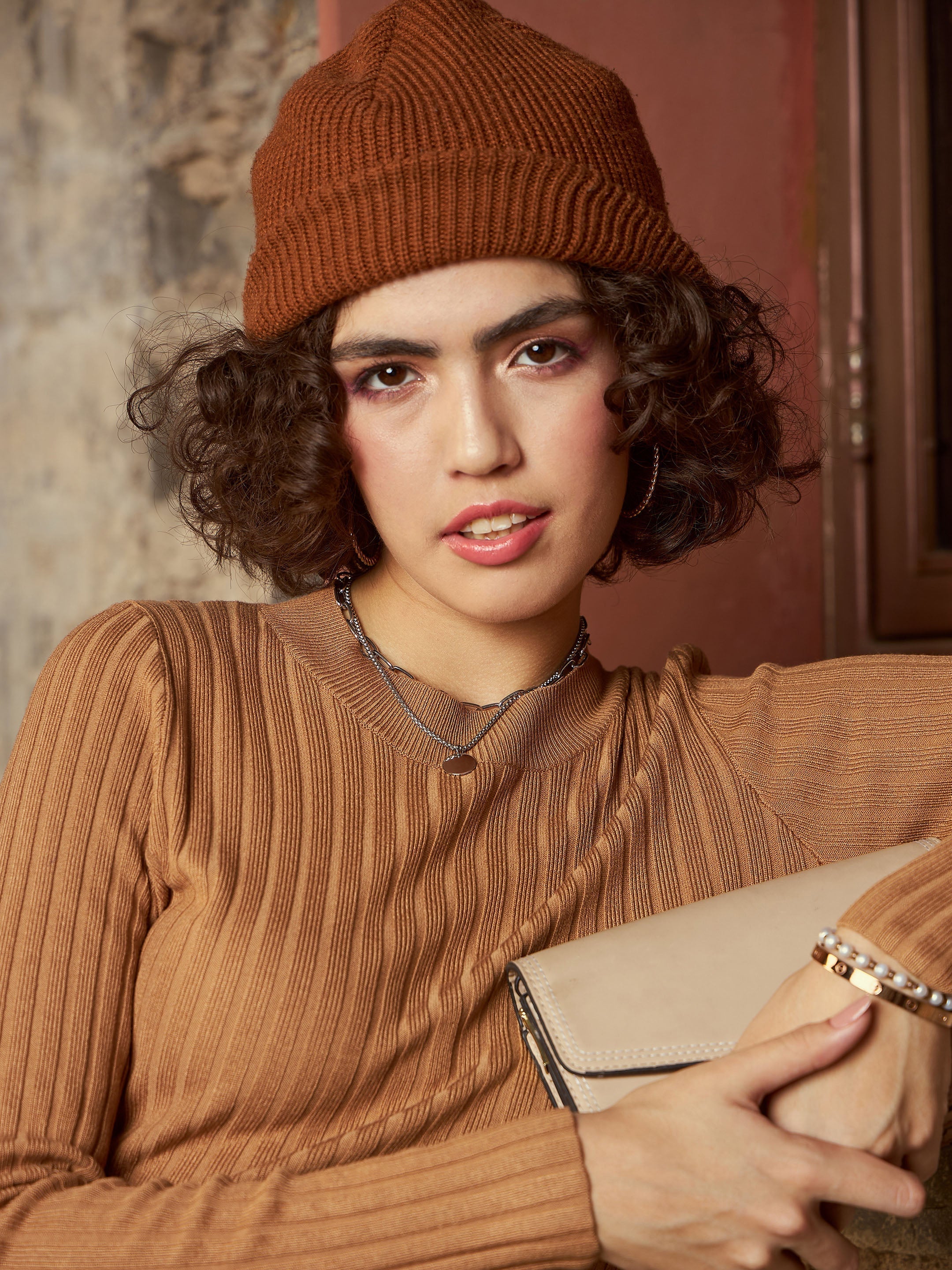 Women Beige Rib Sweater