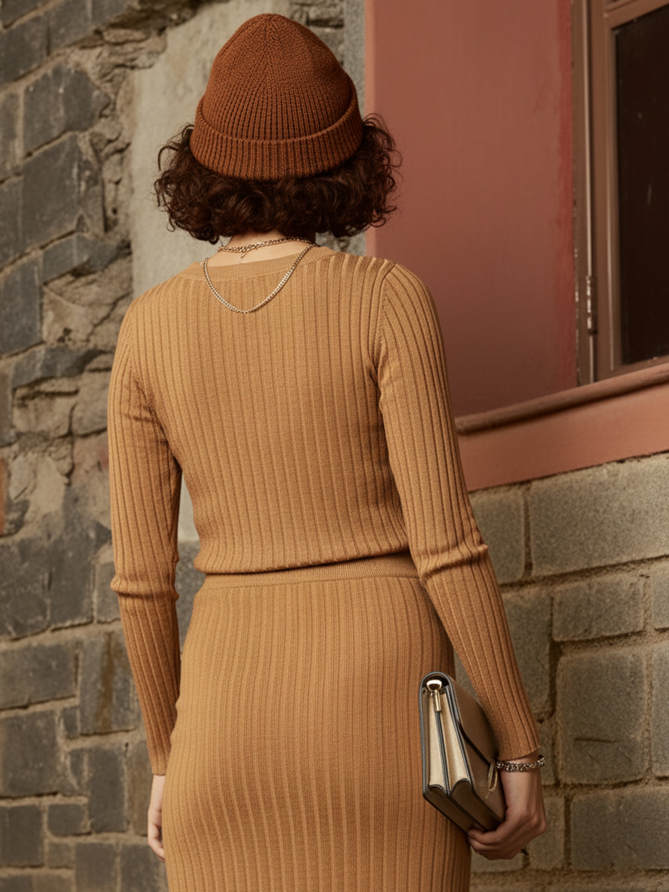 Women Beige Rib Sweater