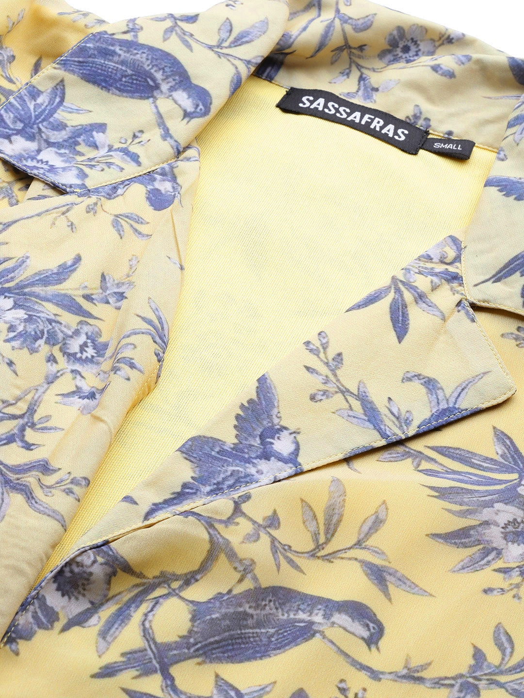 Women Yellow Floral Tie Knot Crop
