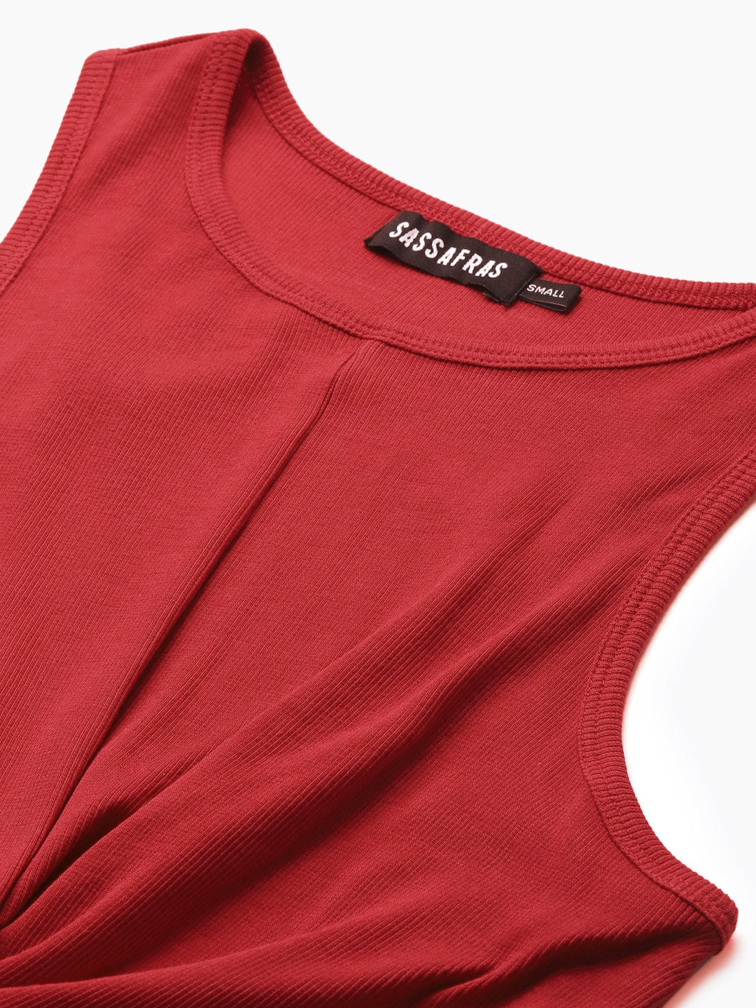 Women Red Front Knot Crop Top