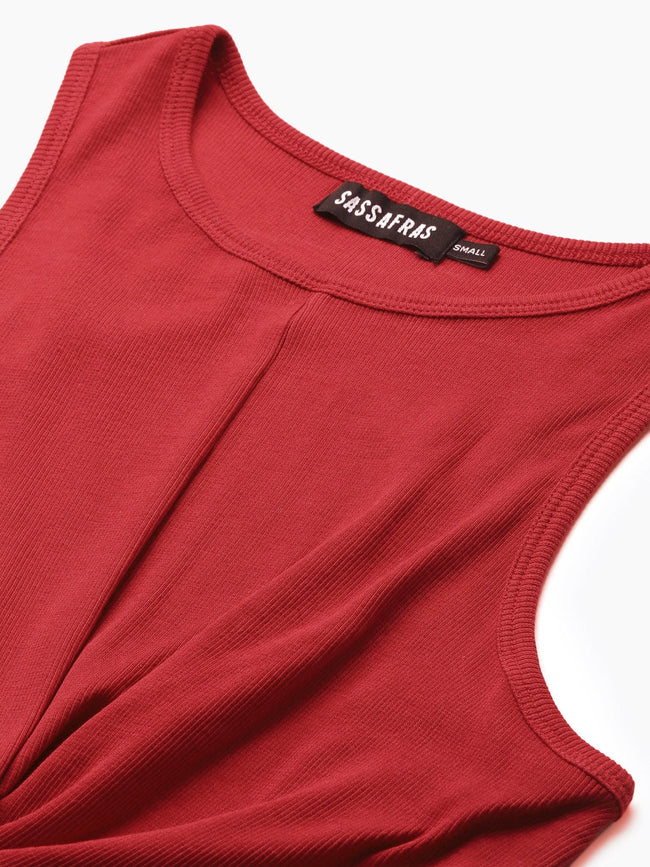 Women Red Front Knot Crop Top
