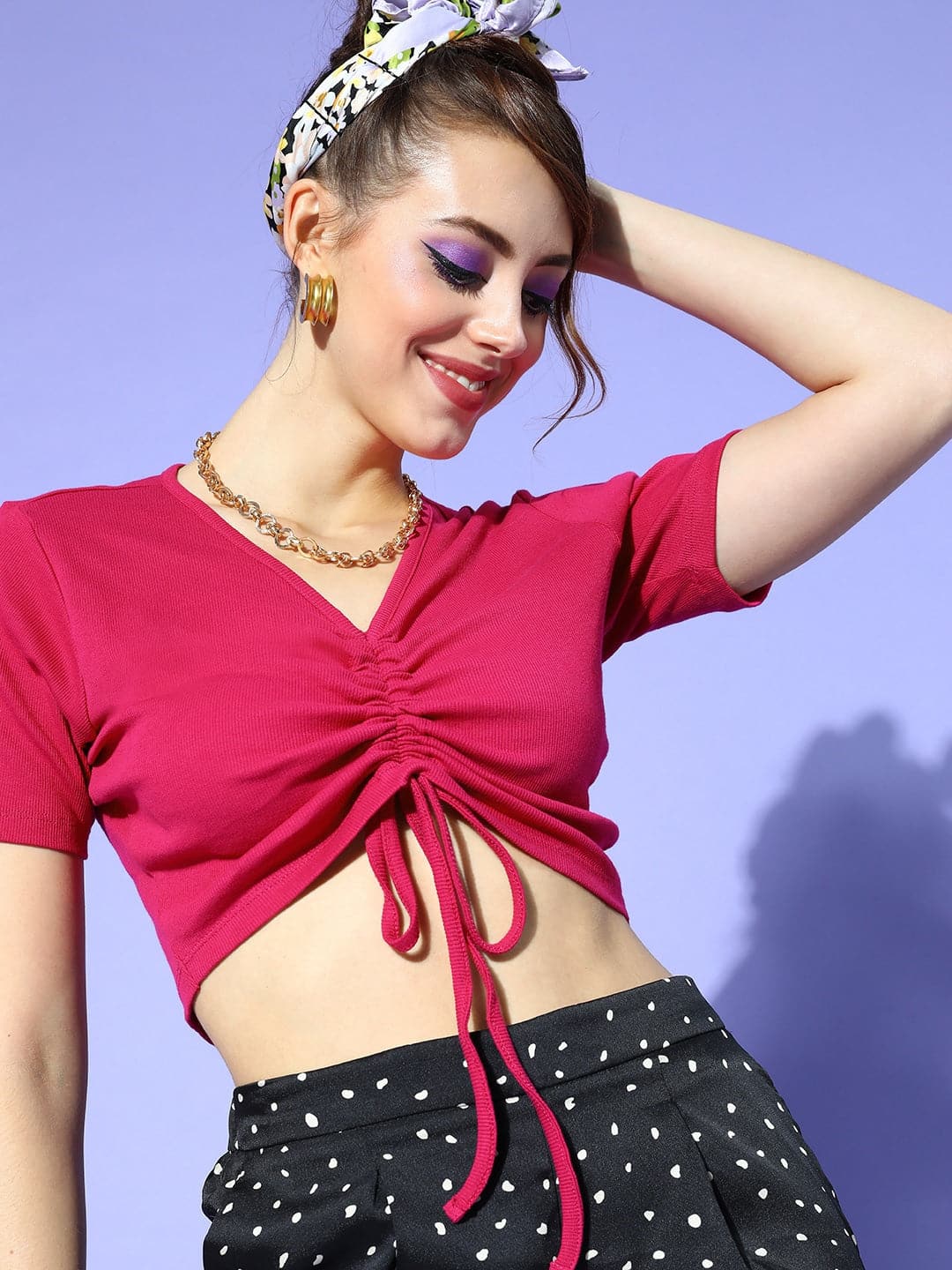 Fuchsia Rouched Crop Top