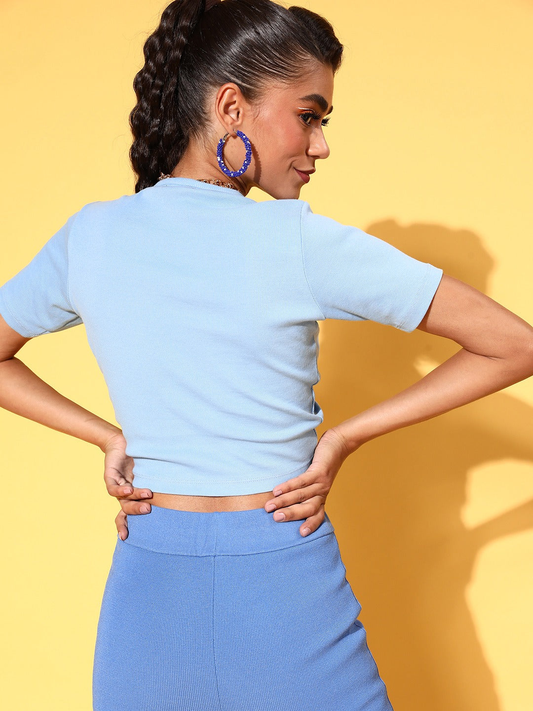 Women Blue Rouched Crop Top
