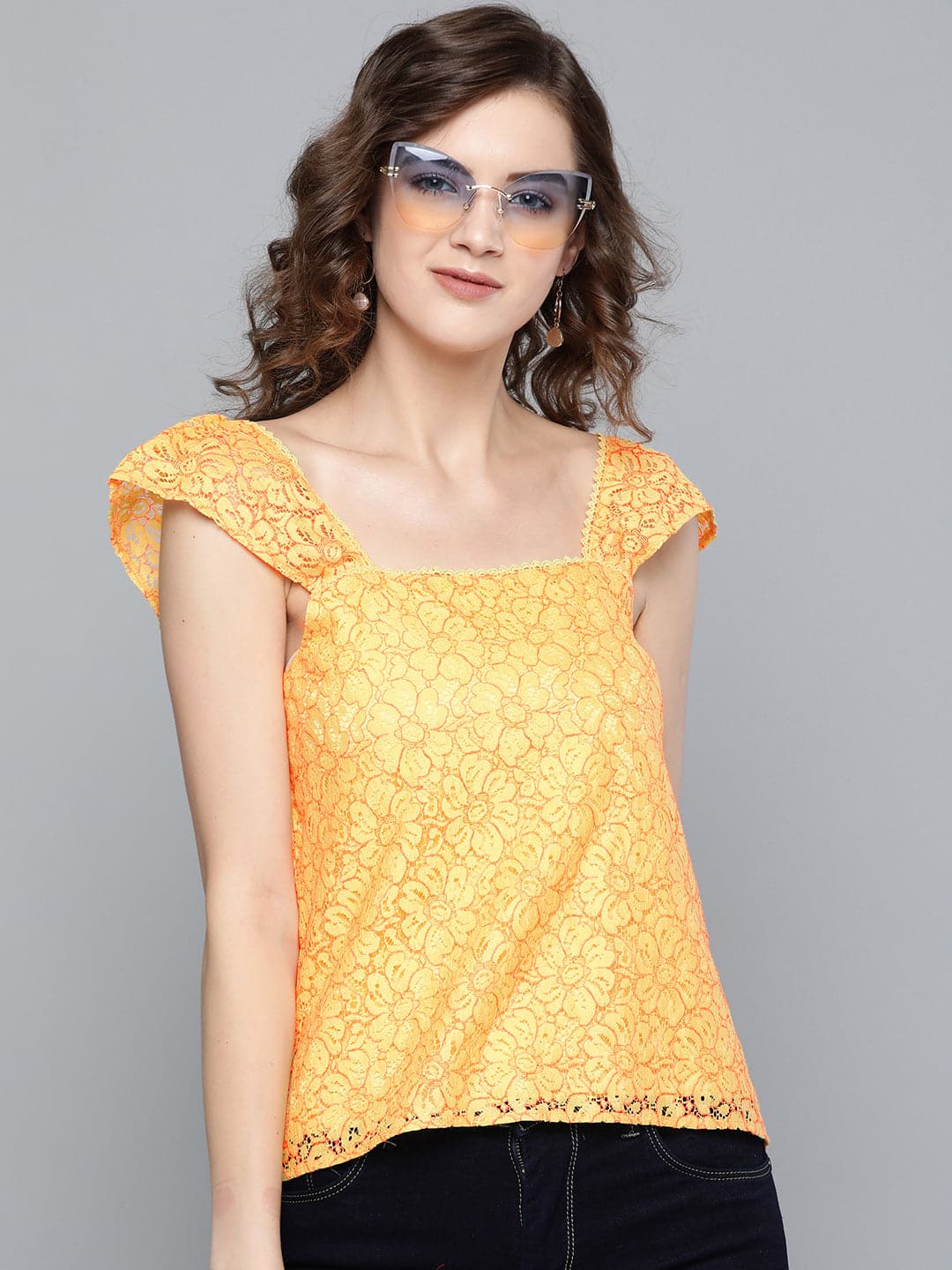 Yellow Strappy Lace Regular Top