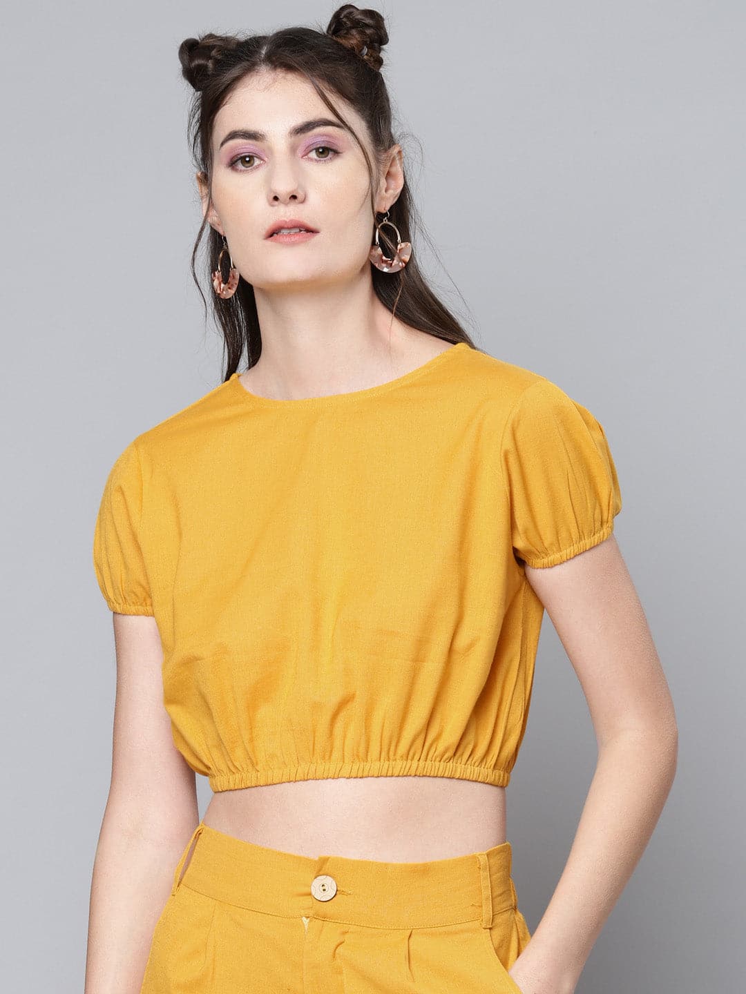 Mustard Cotton Linen Crop Top