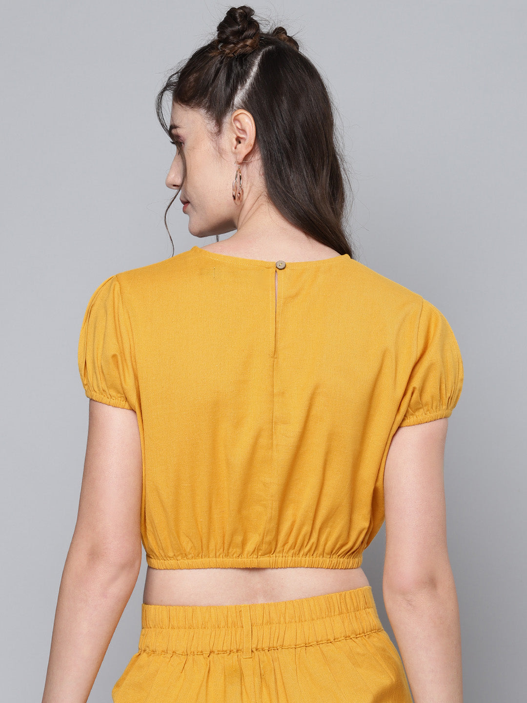 Mustard Cotton Linen Crop Top