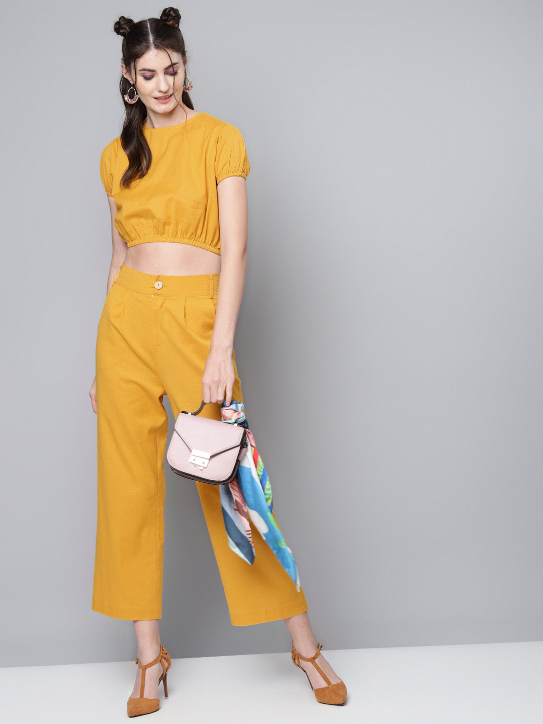 Mustard Cotton Linen Crop Top