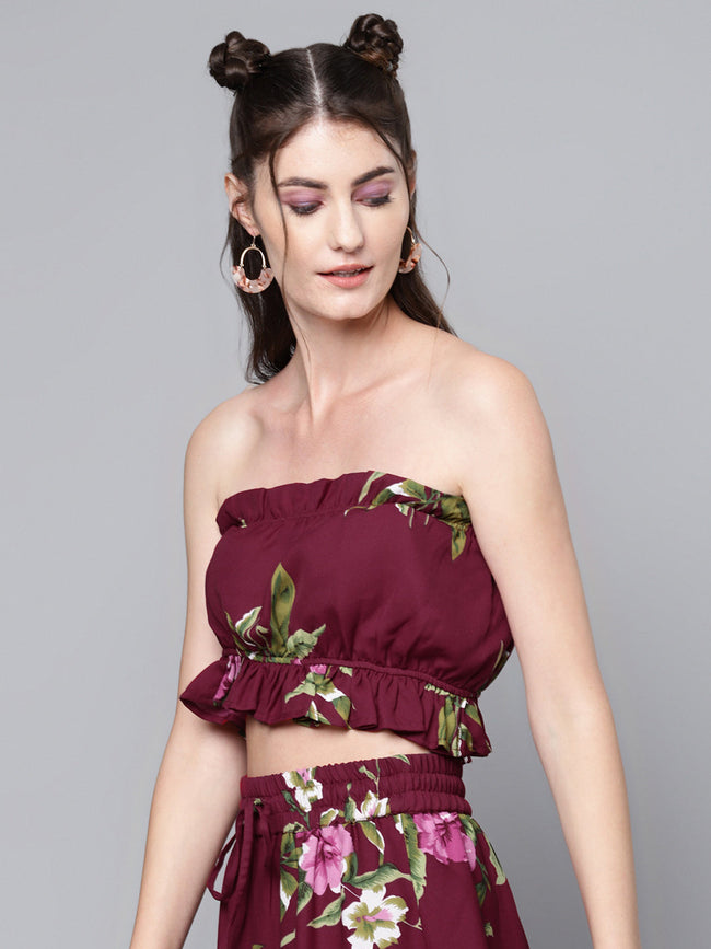Women Maroon Floral Tube Top