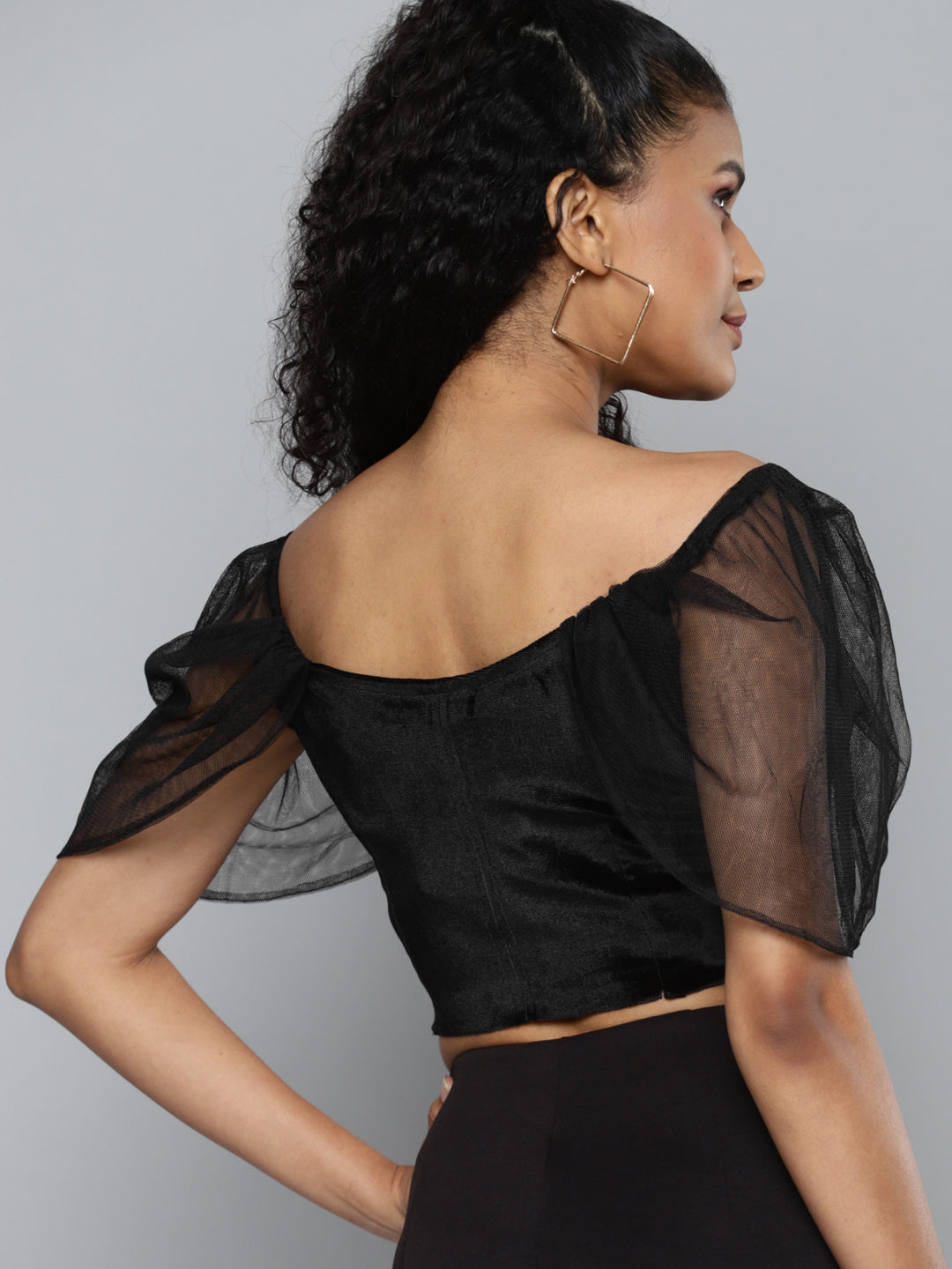 Women Black Velvet Bardot Blouse