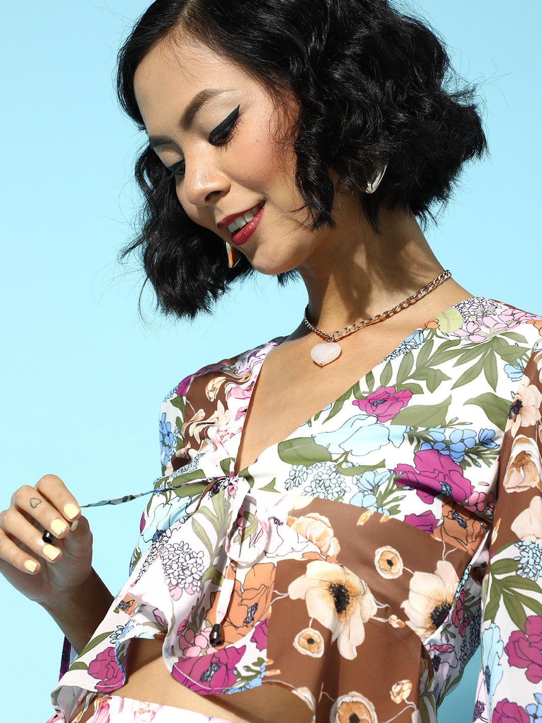 Women Off White Bell Sleeve Top