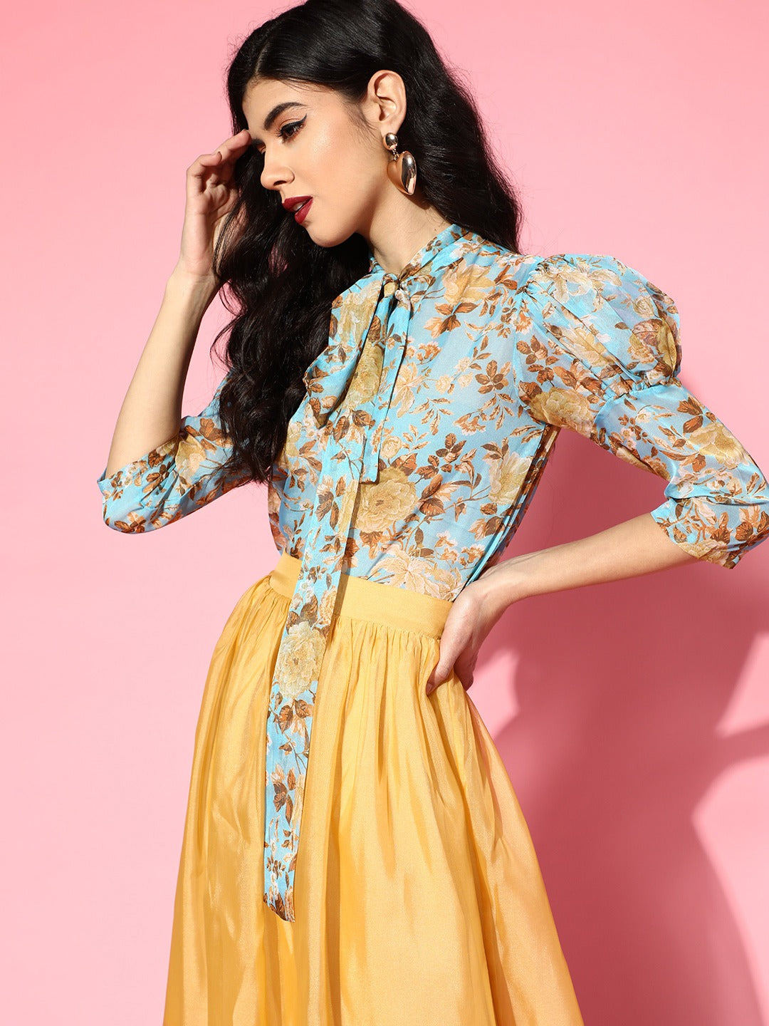 Women Blue Floral Tie-Up Top