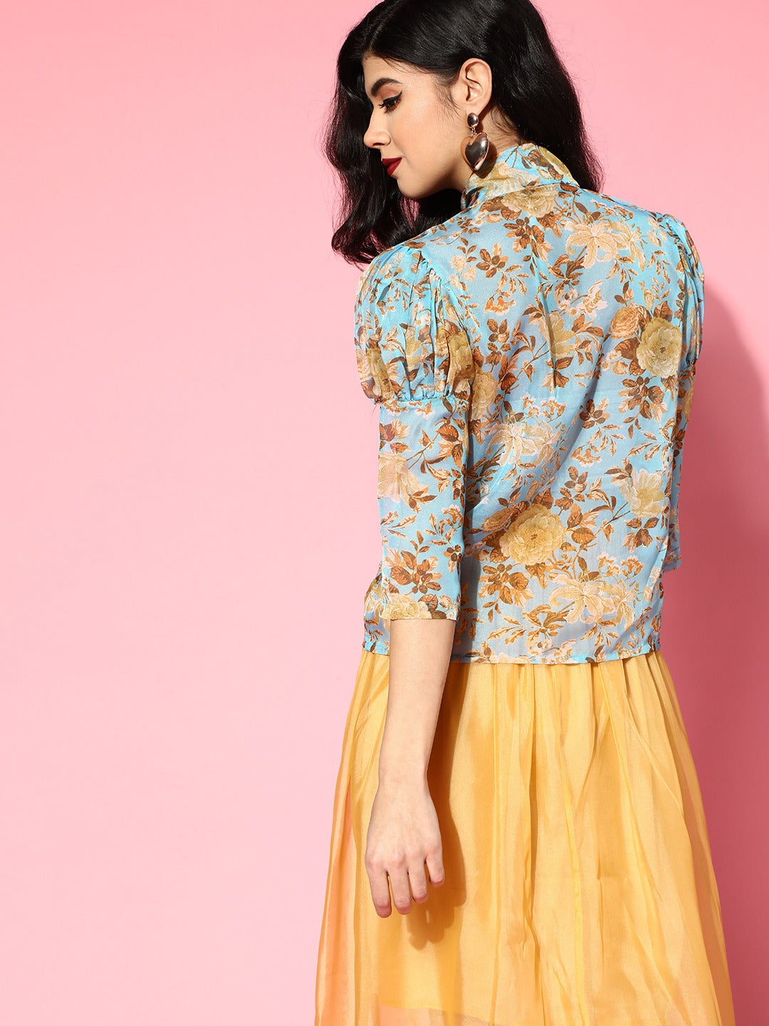 Women Blue Floral Tie-Up Top