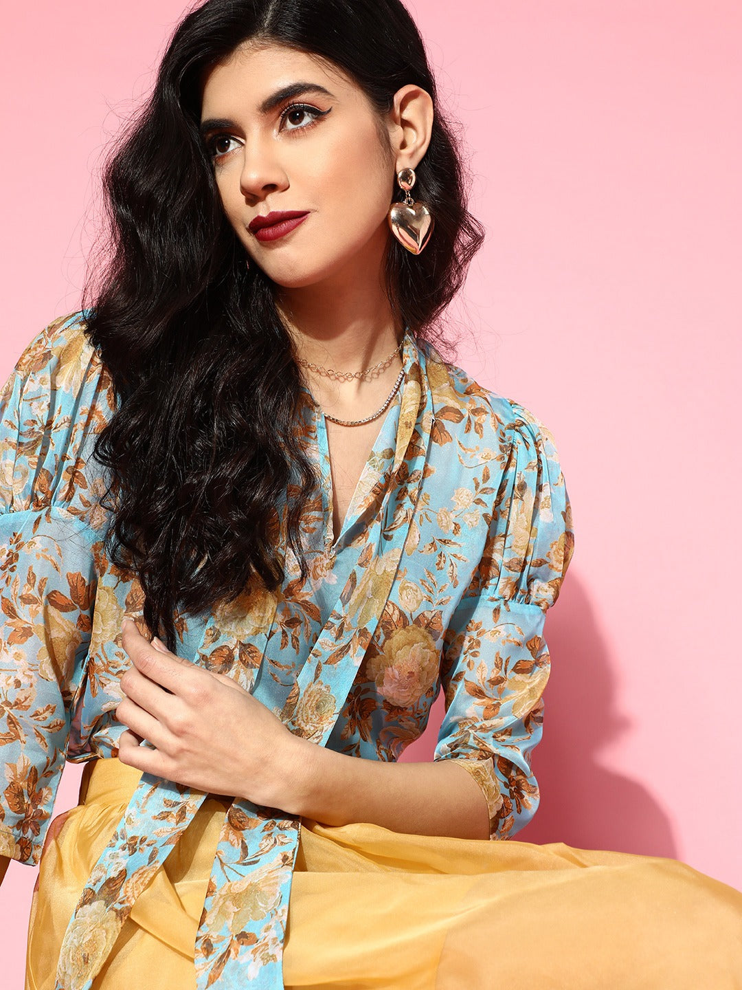 Women Blue Floral Tie-Up Top