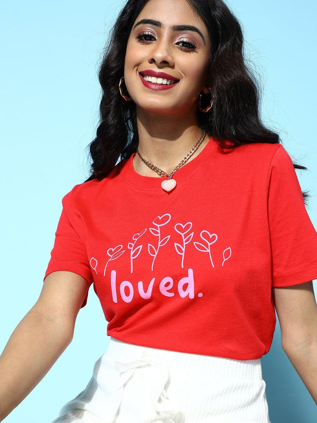 Women Red LOVED Boxy Crop T-Shirt