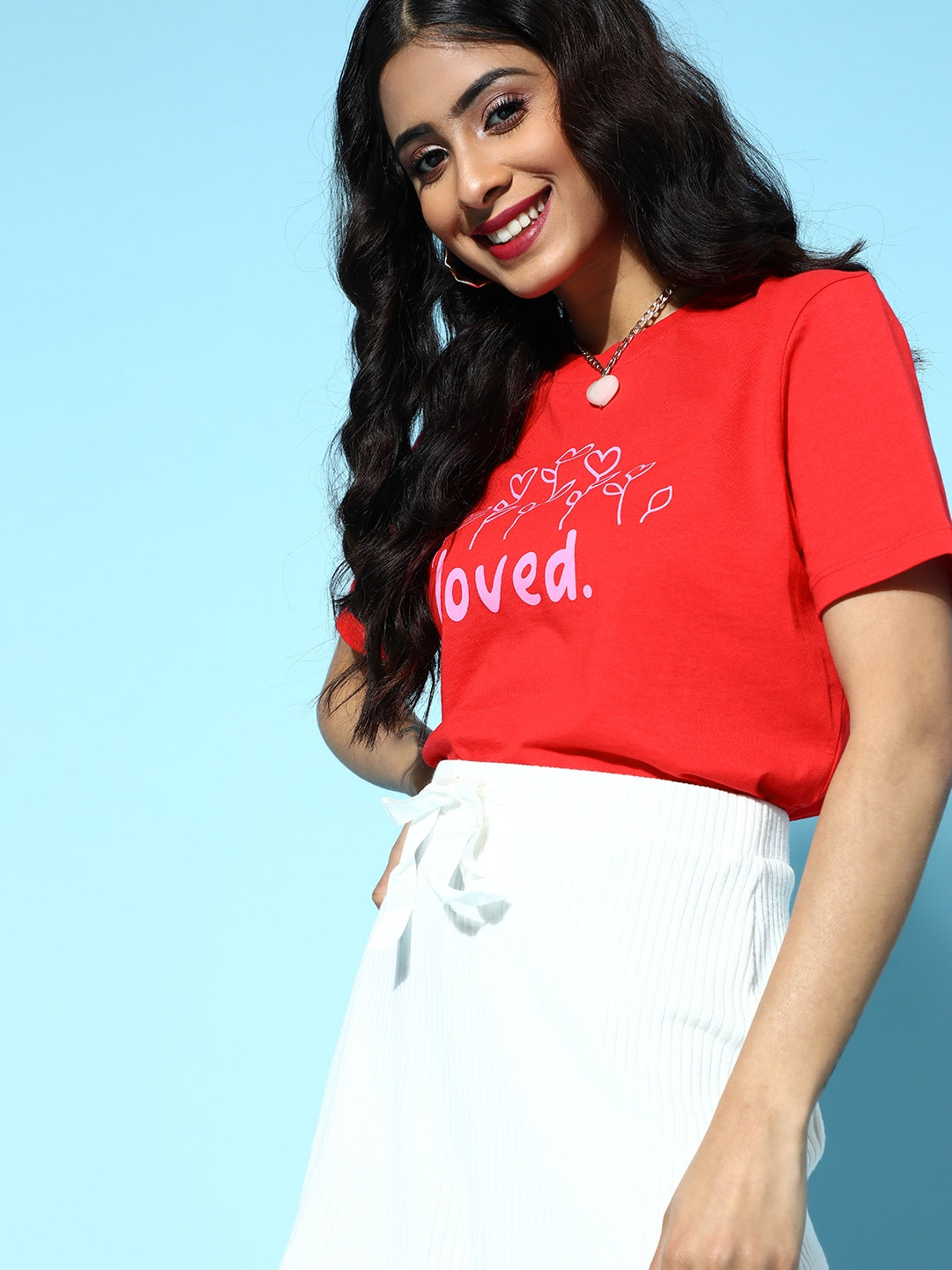 Women Red LOVED Boxy Crop T-Shirt