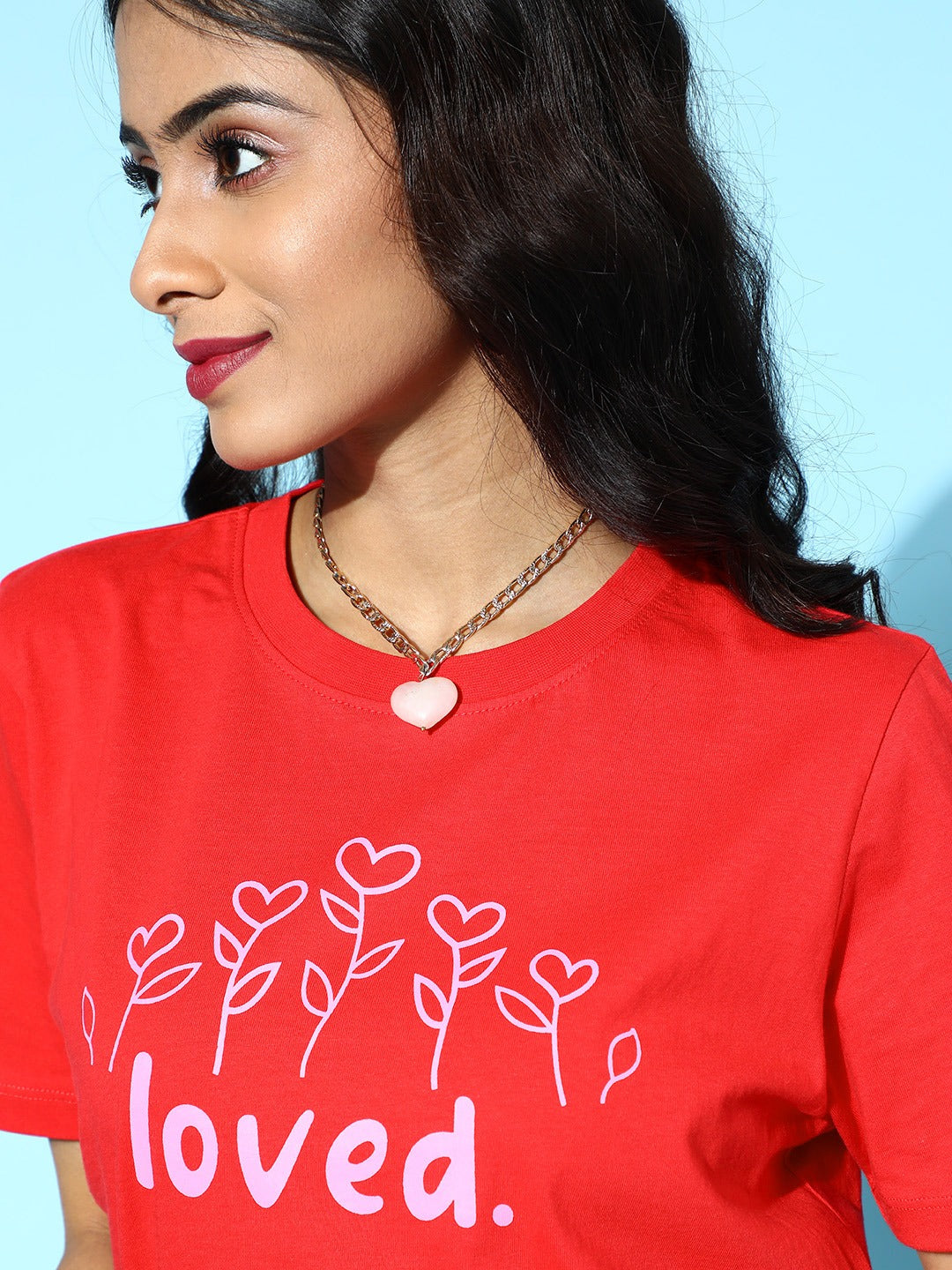 Women Red LOVED Boxy Crop T-Shirt