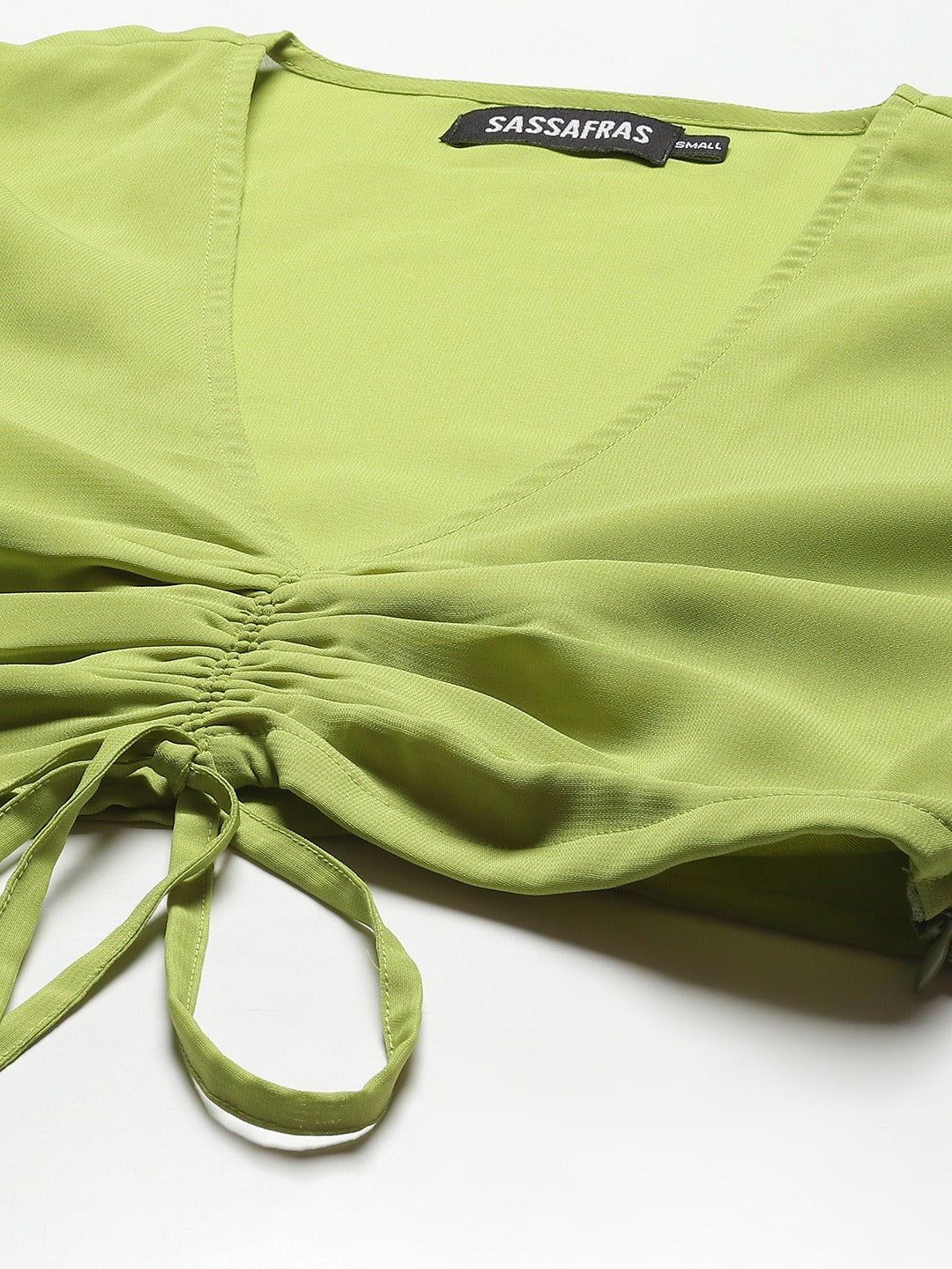 Women Lime Green Front Ruched Crop Top