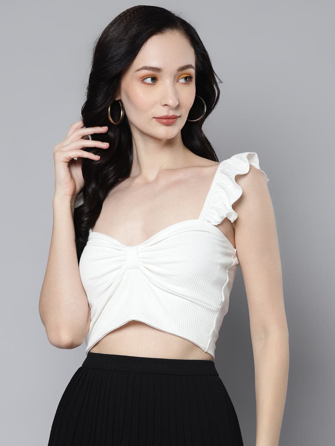 Women White Rib  Crop Top