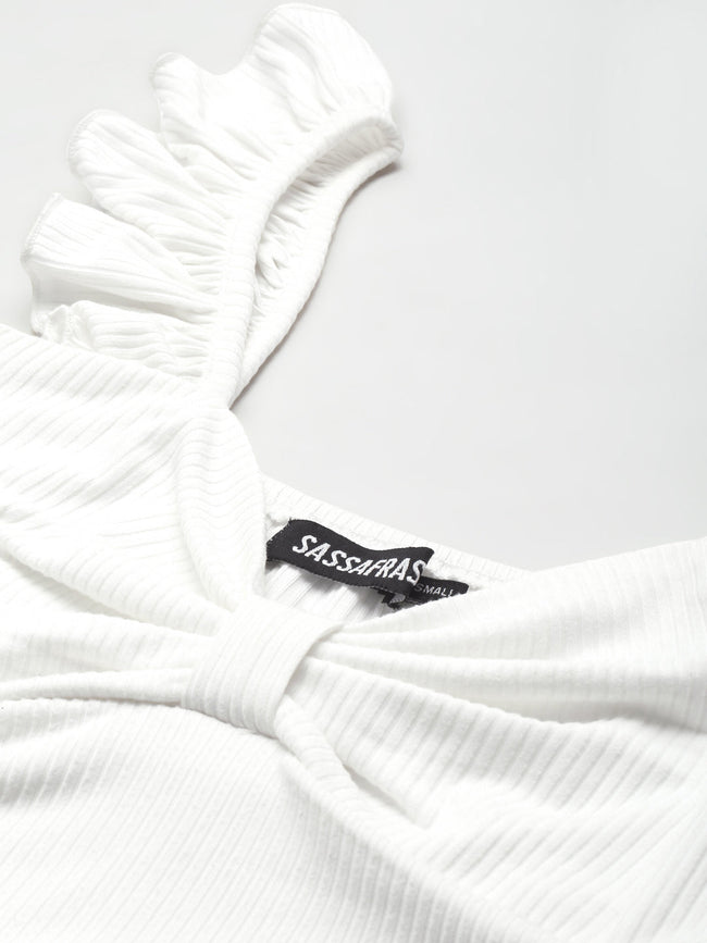 Women White Rib  Crop Top