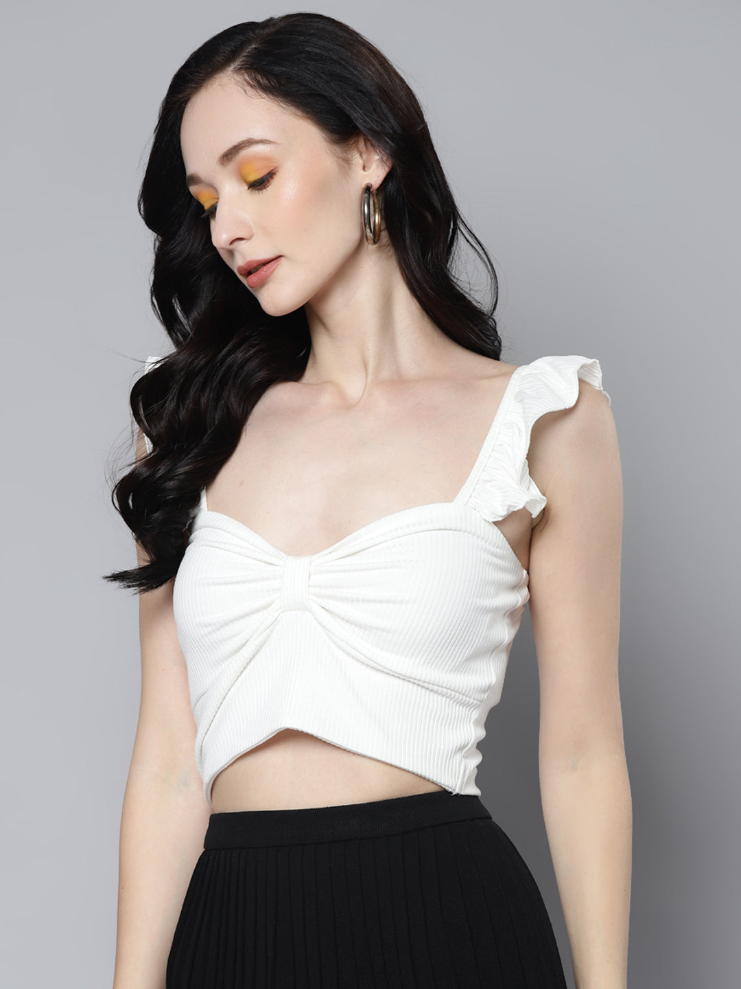 Women White Rib  Crop Top