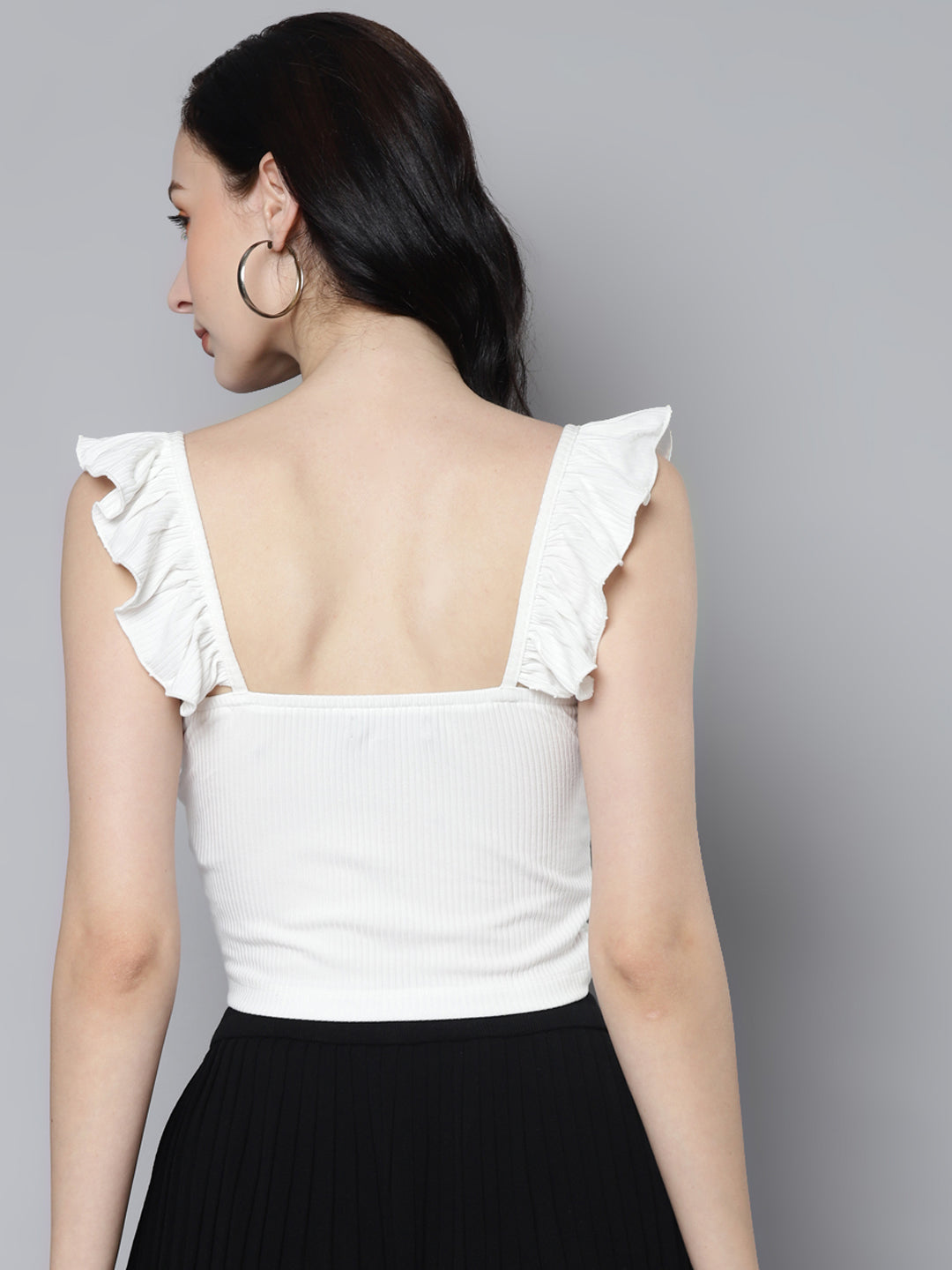 Women White Rib  Crop Top