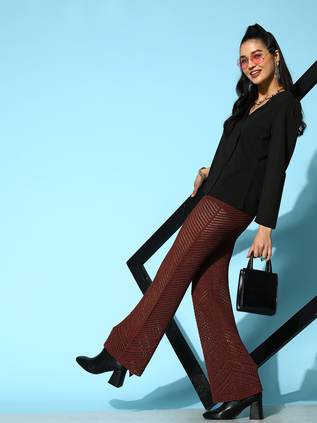 Women Black Canton Front Open Wrap Top