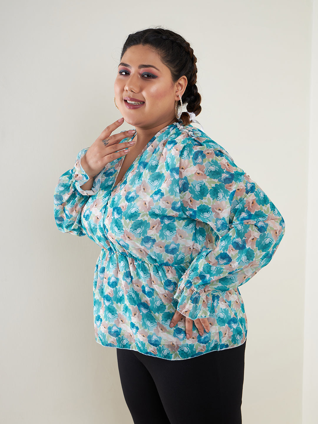 Women Teal Floral Printed Top