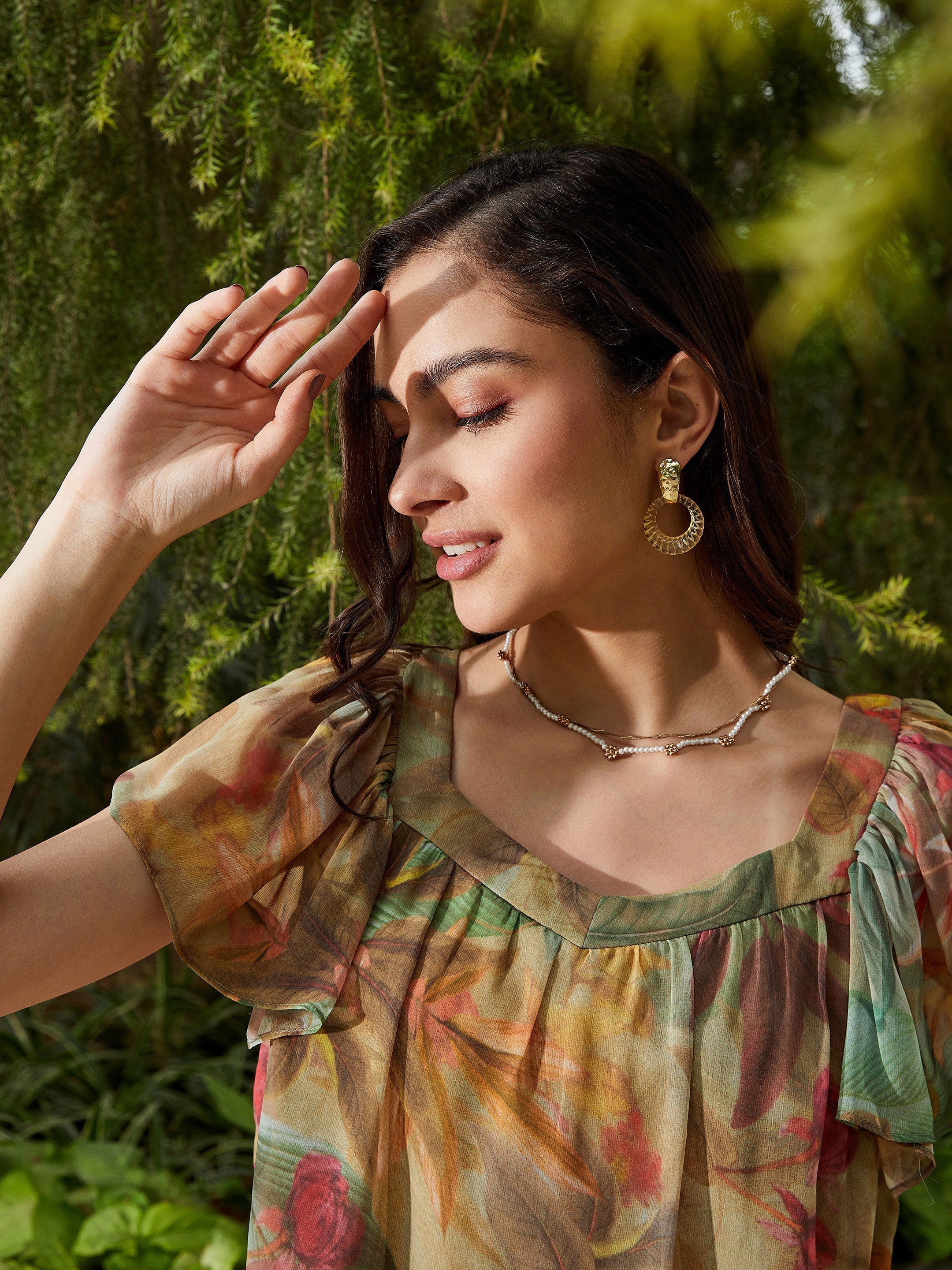 Women Green Jungle Printed Top