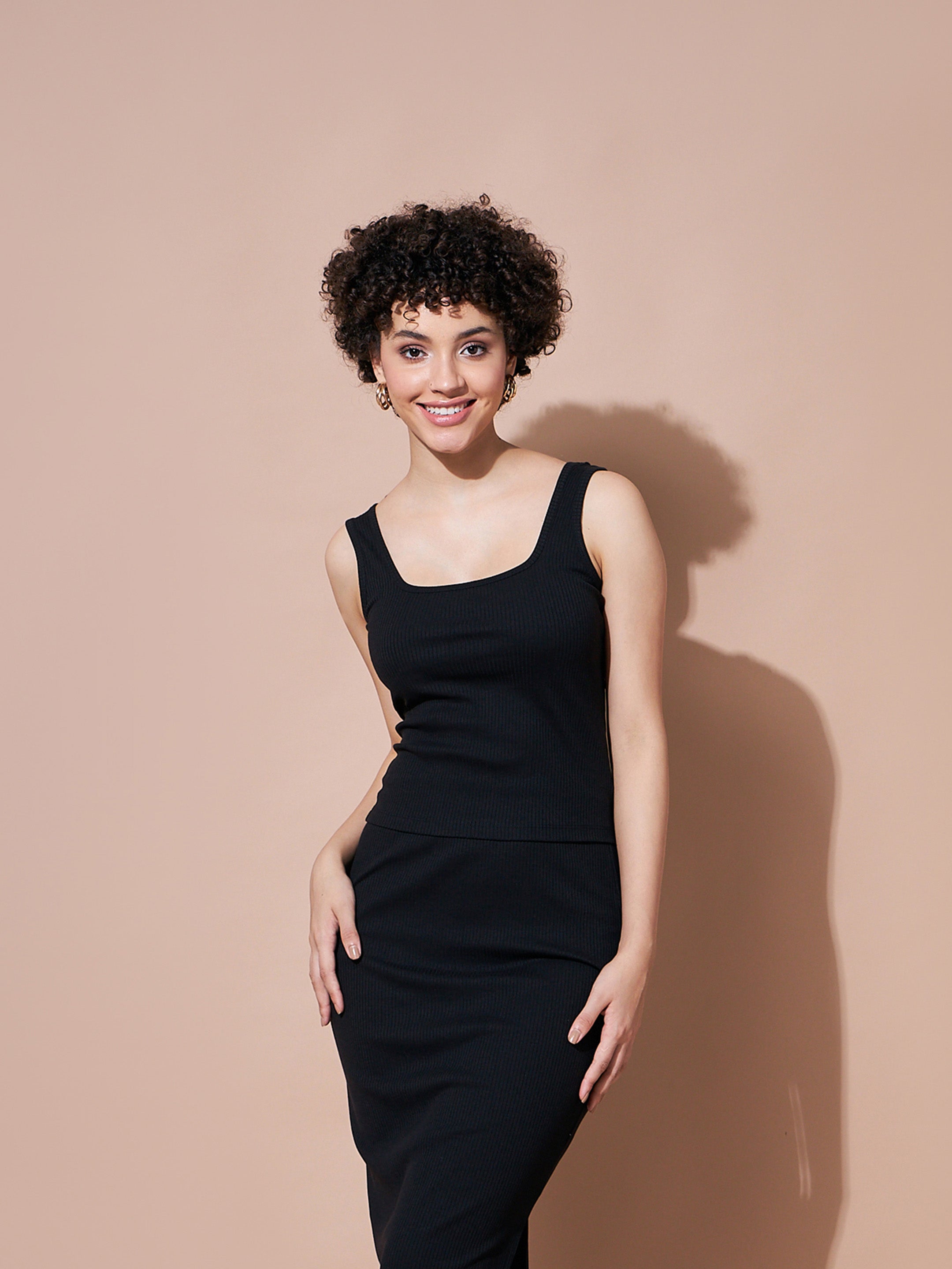 Women Black Rib Sleeveless Top