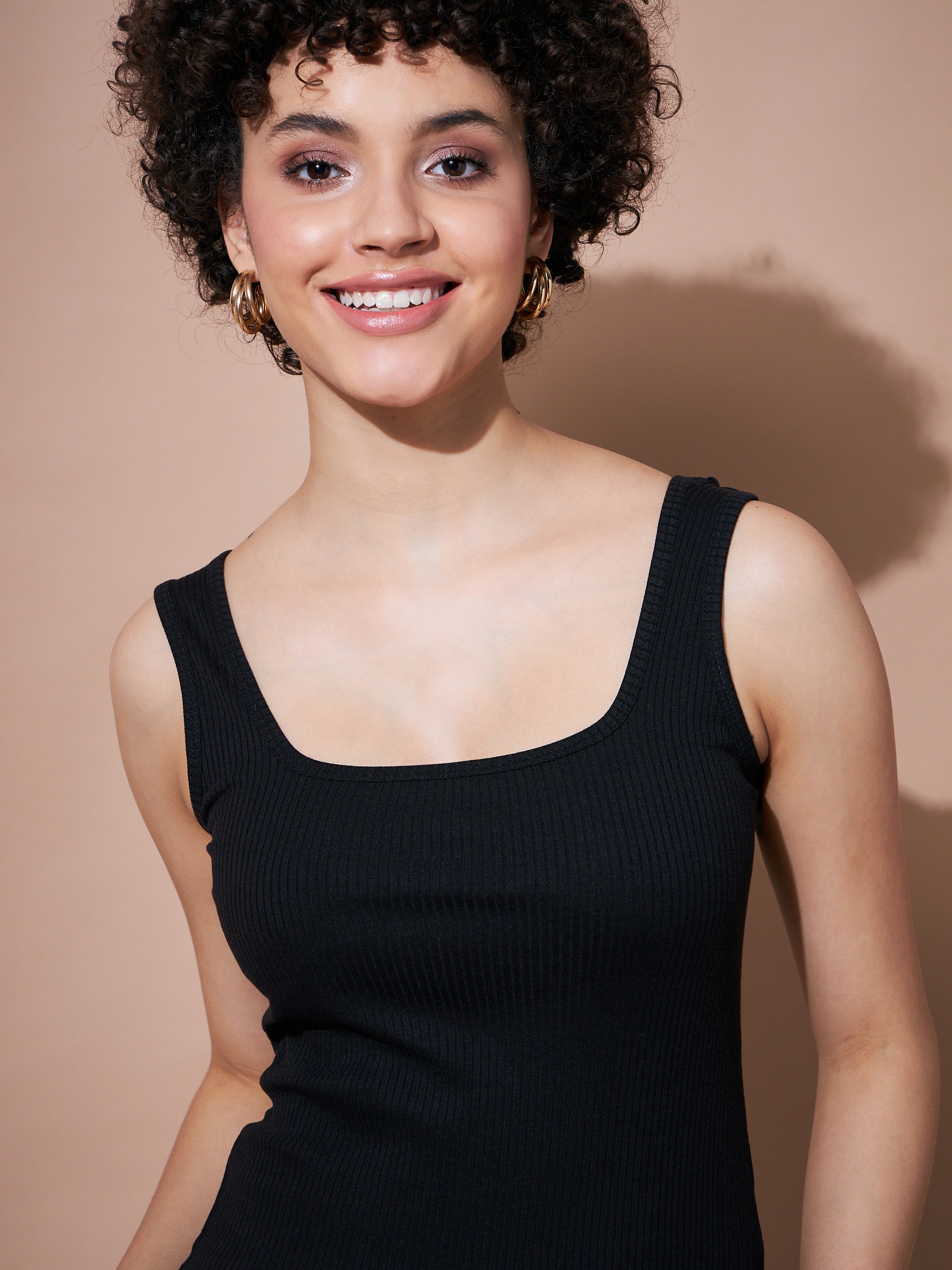 Women Black Rib Sleeveless Top